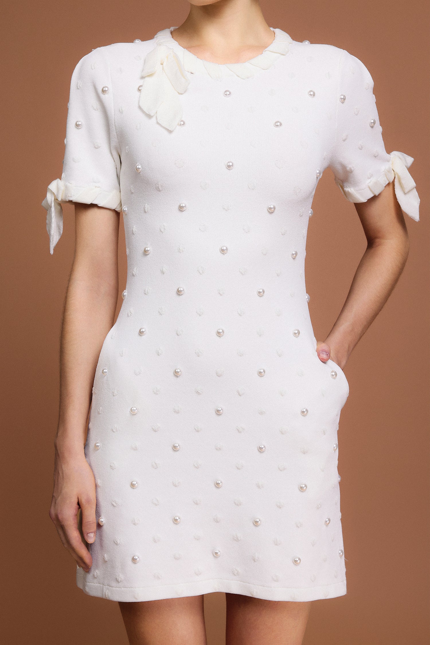 ROUND NECK PEARL DOT MINI DRESS CASUAL