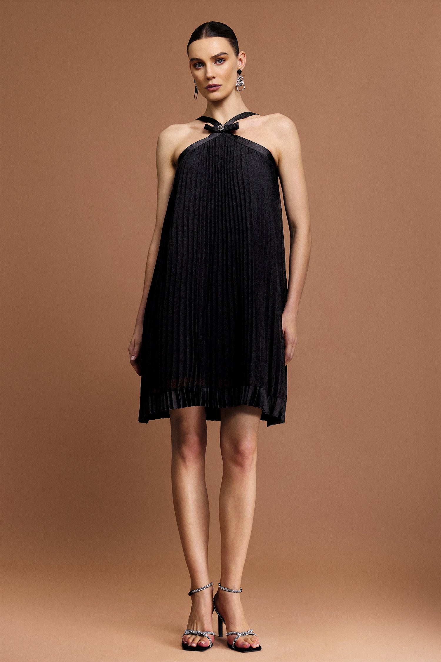 JESSICA SLEEVELESS BOWKNOT FOLDS MINI DRESS