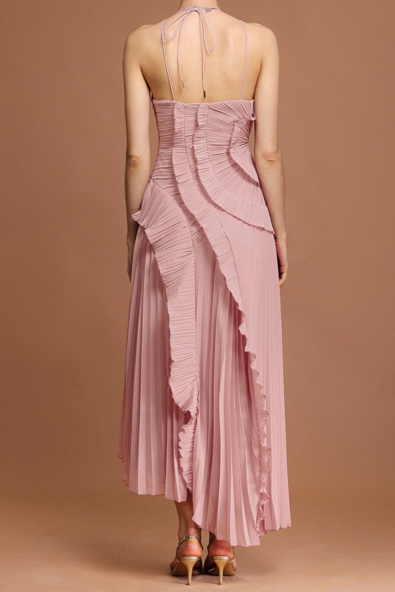 ALVA SLEEVELESS FOLD SLIT MAXI DRESS, LIGHT PINK
