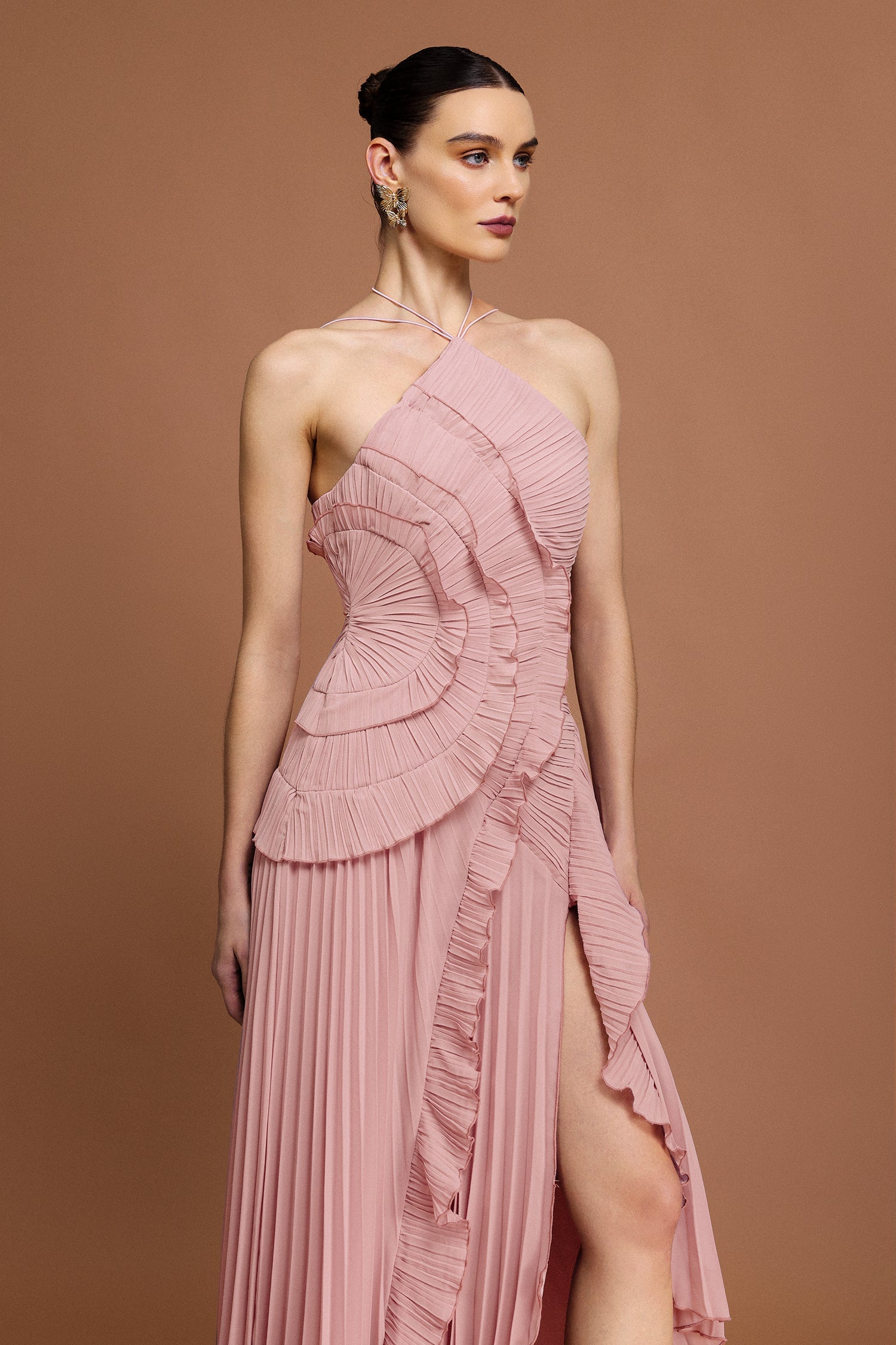 ALVA SLEEVELESS FOLD SLIT MAXI DRESS, LIGHT PINK