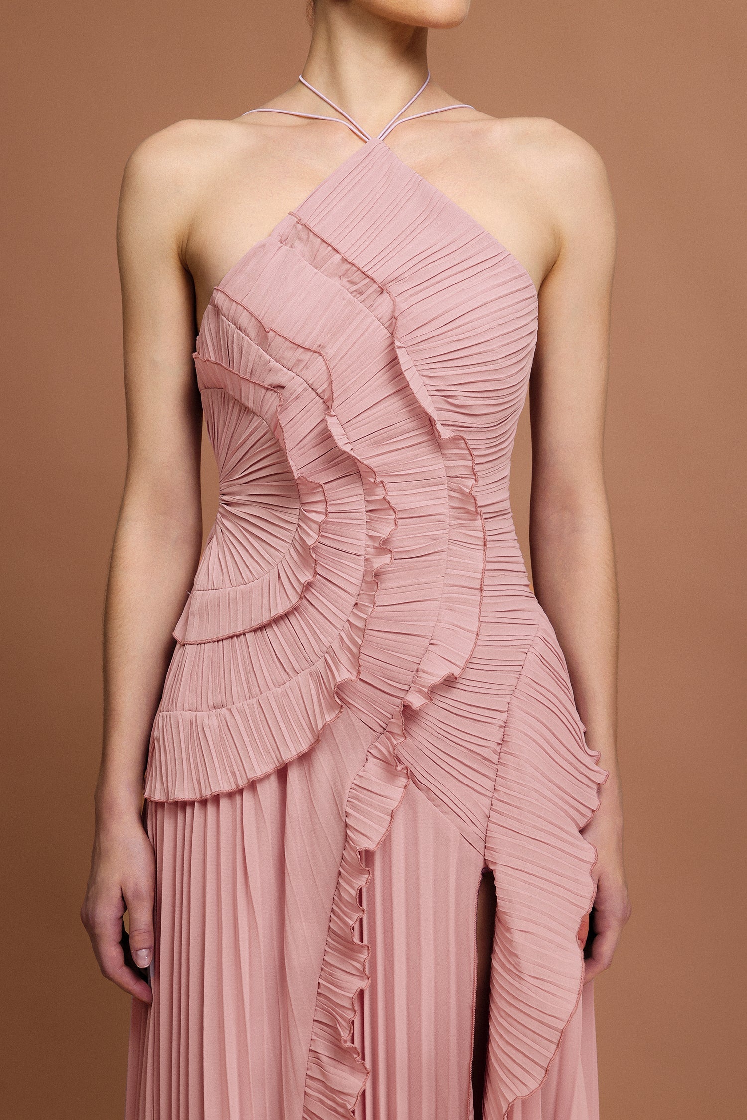 ALVA SLEEVELESS FOLD SLIT MAXI DRESS, LIGHT PINK
