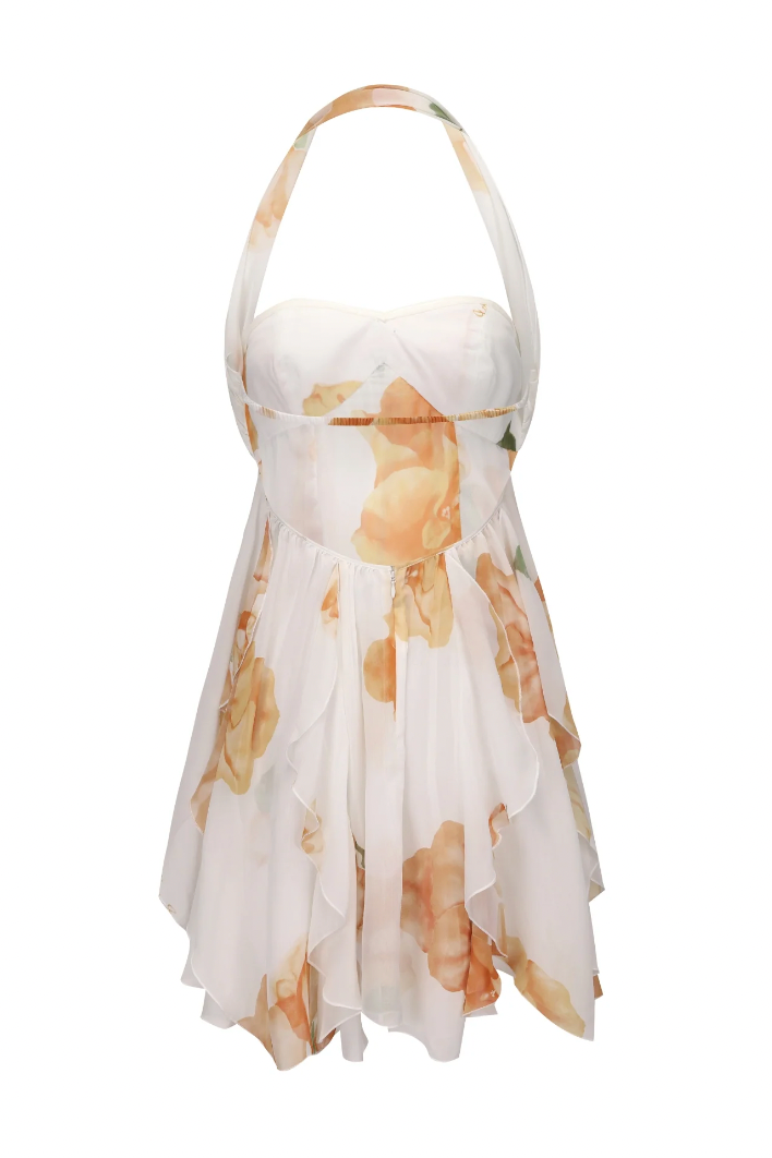TAKALA FLORAL HALTER BACKLESS MINI DRESS