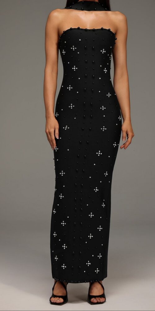 Nesya Sleeveless Pearl Bandage Maxi Dress Nesya Sleeveless Pearl Bandage Maxi Dress