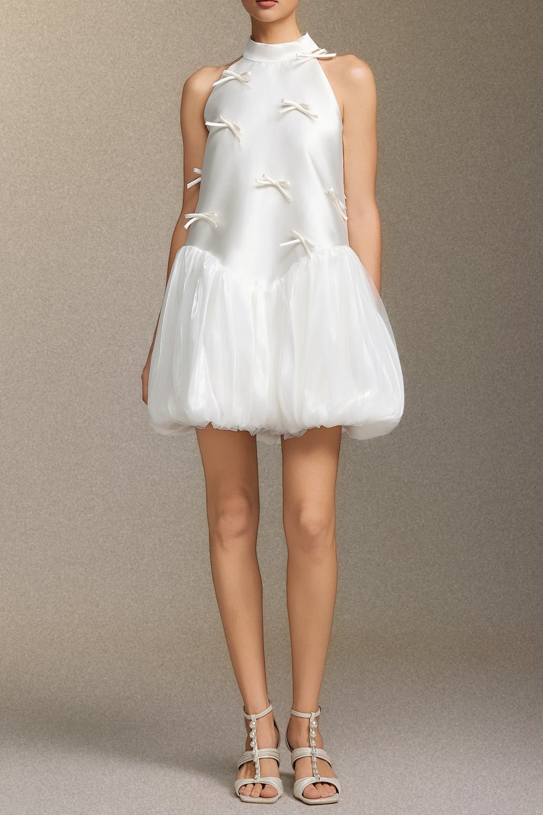 JESSIE WHITE STRAPLESS PUFFY SATIN MINI DRESS