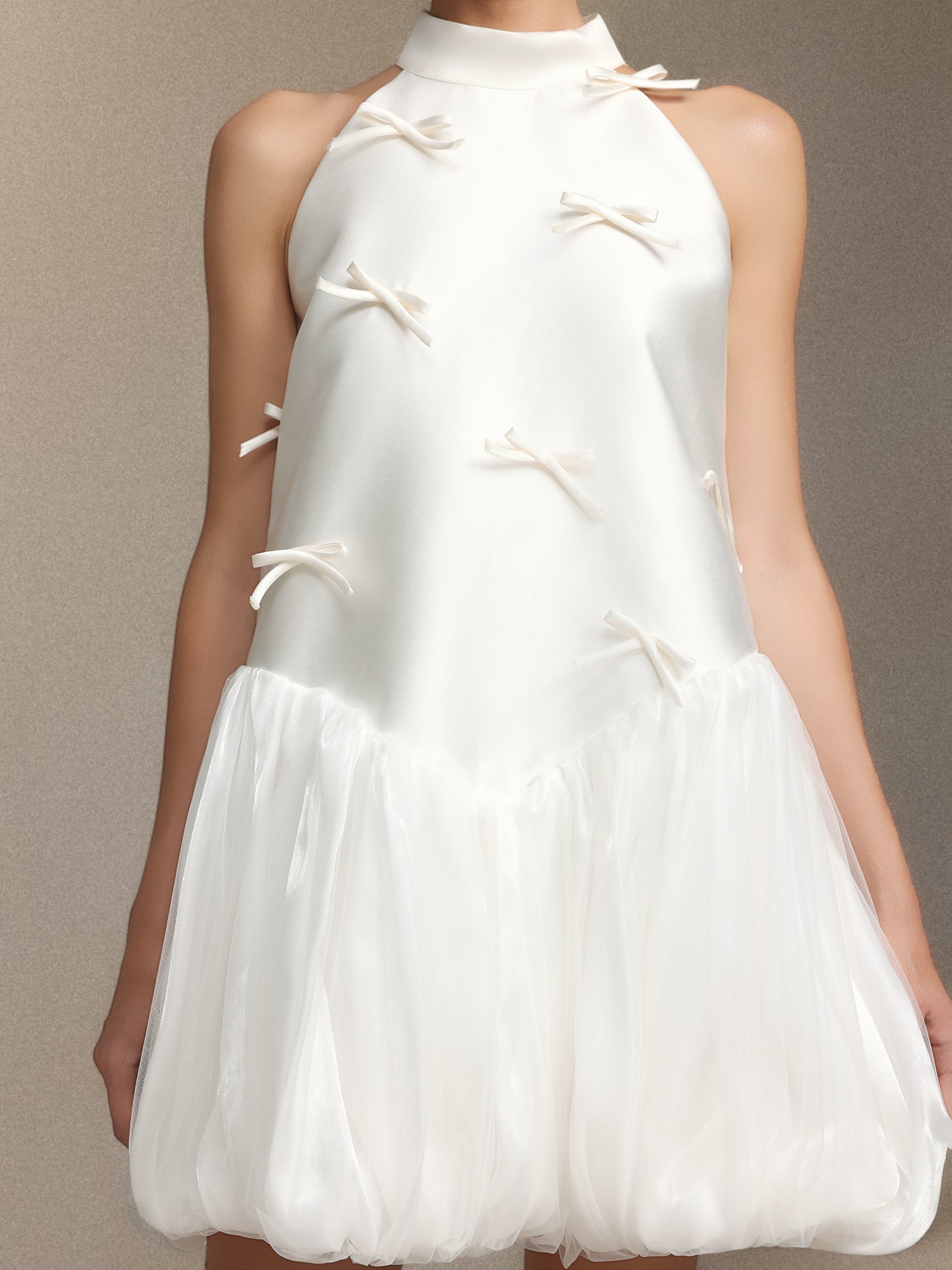 JESSIE WHITE STRAPLESS PUFFY SATIN MINI DRESS