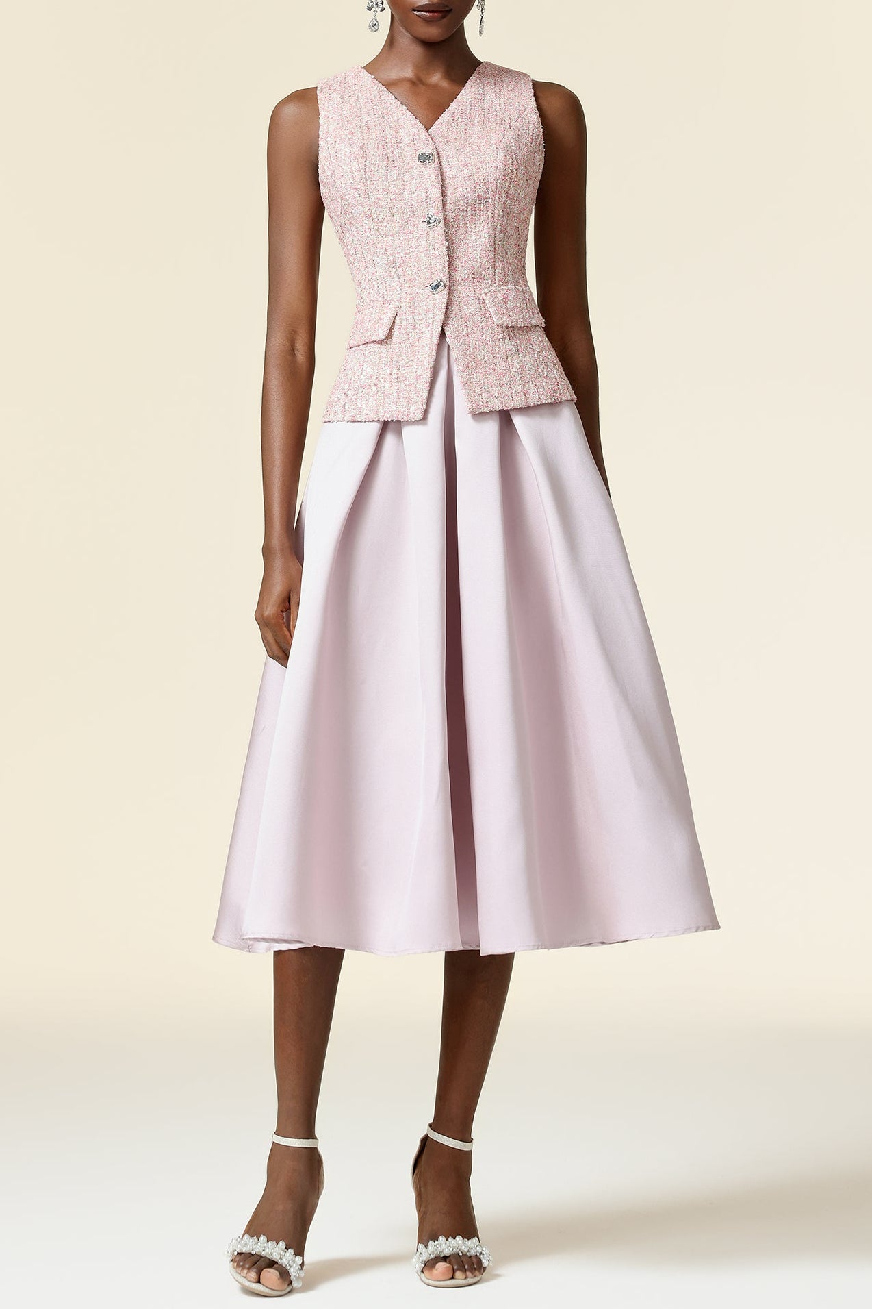 ELLA PINK V-NECK SLEEVELESS TWO-PIECE SET