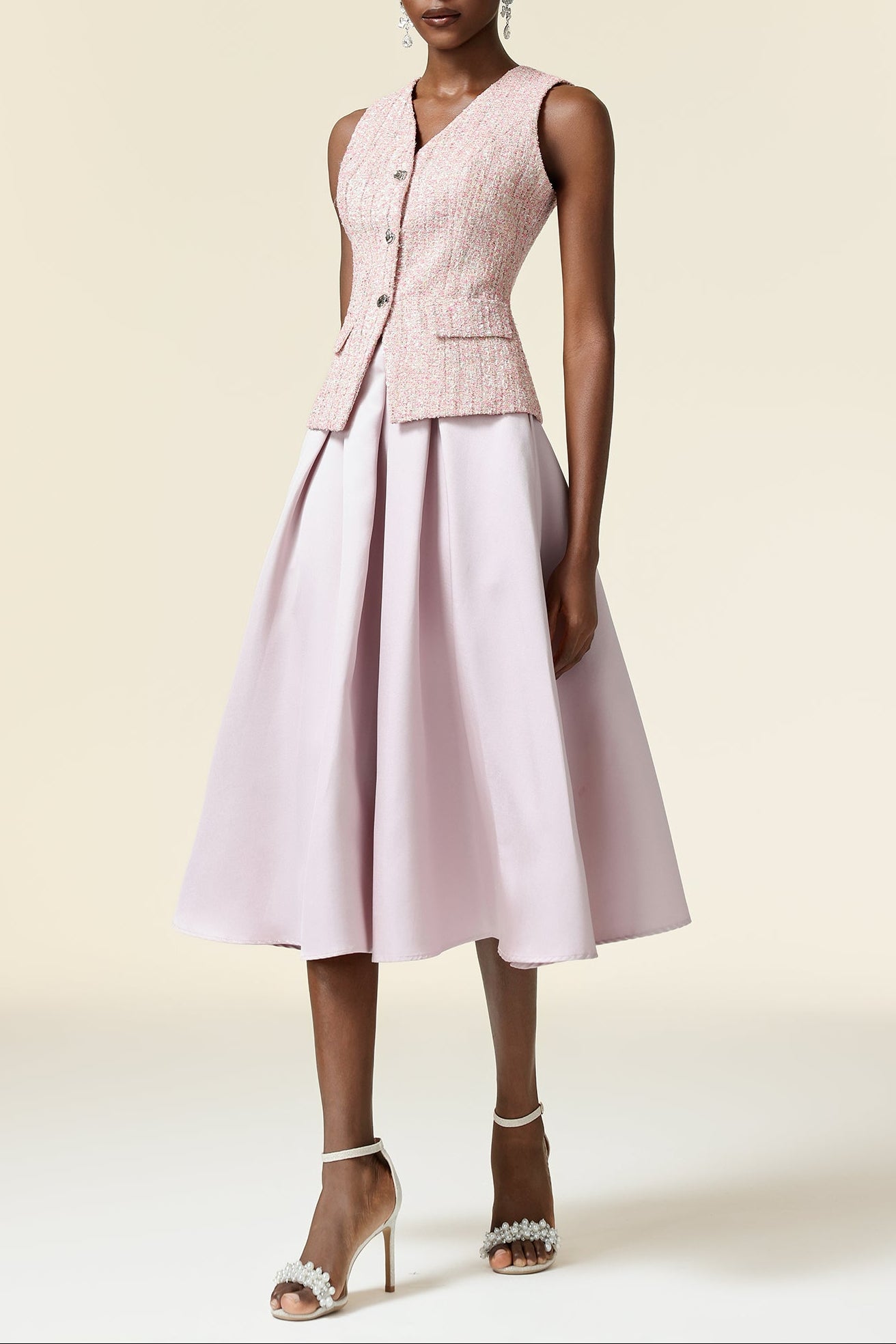 ELLA PINK V-NECK SLEEVELESS TWO-PIECE SET