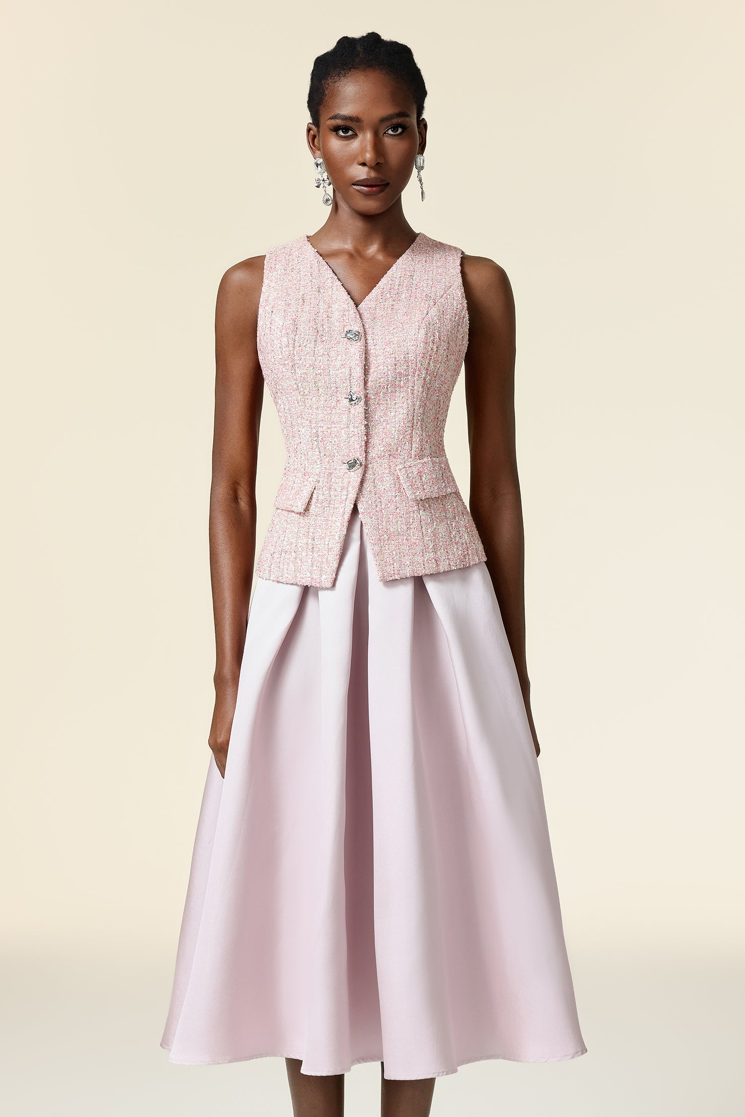 ELLA PINK V-NECK SLEEVELESS TWO-PIECE SET