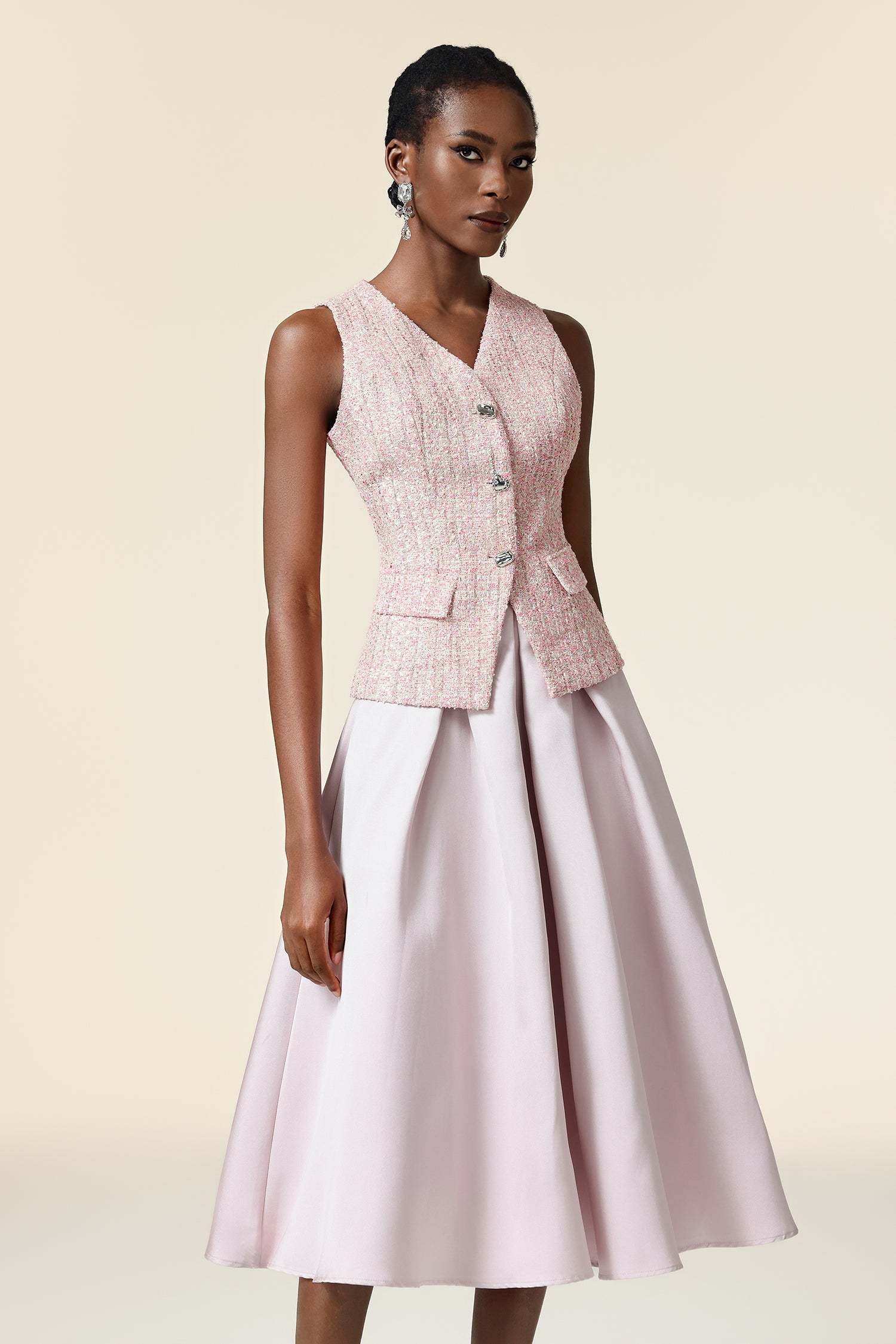 ELLA PINK V-NECK SLEEVELESS TWO-PIECE SET