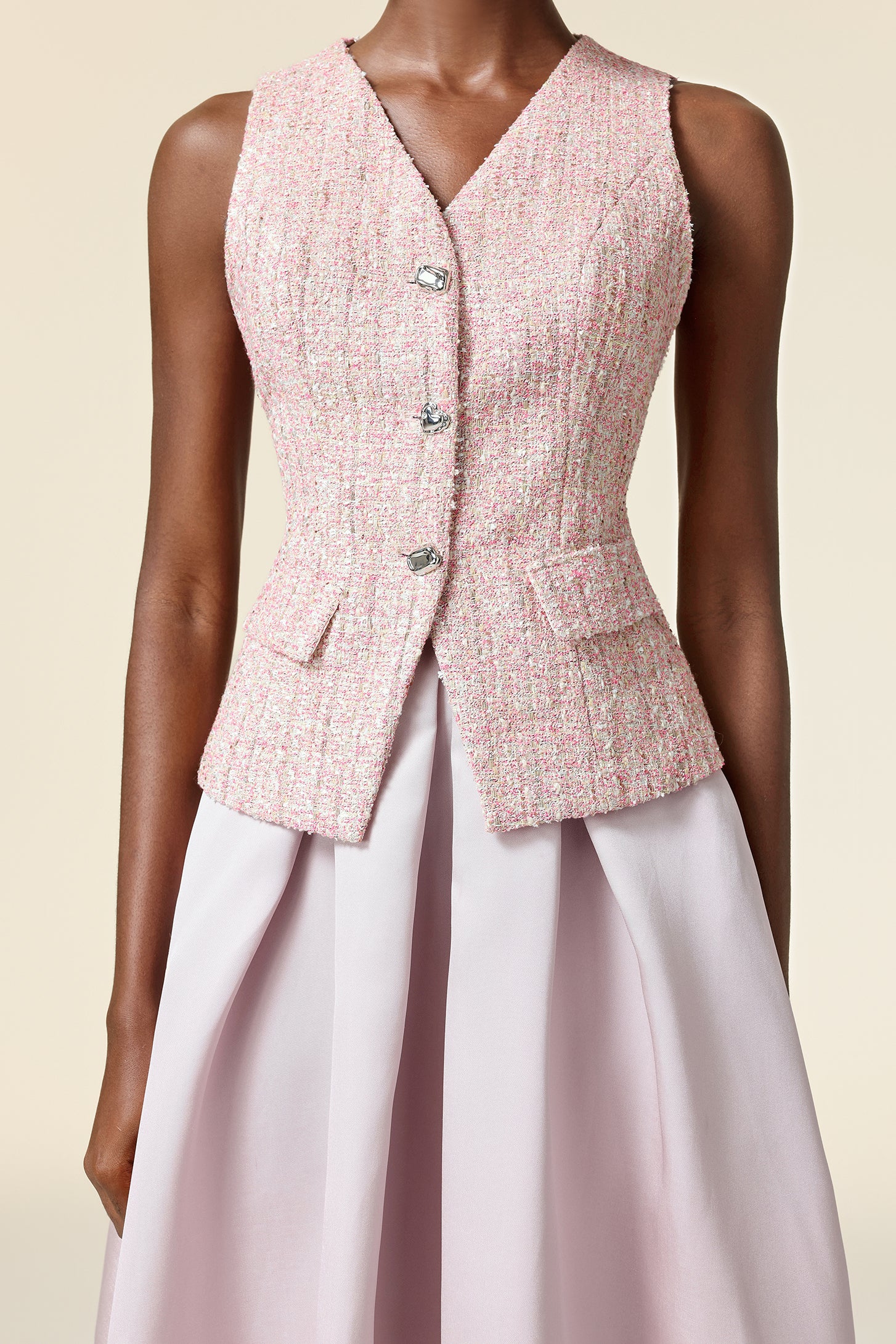 ELLA PINK V-NECK SLEEVELESS TWO-PIECE SET