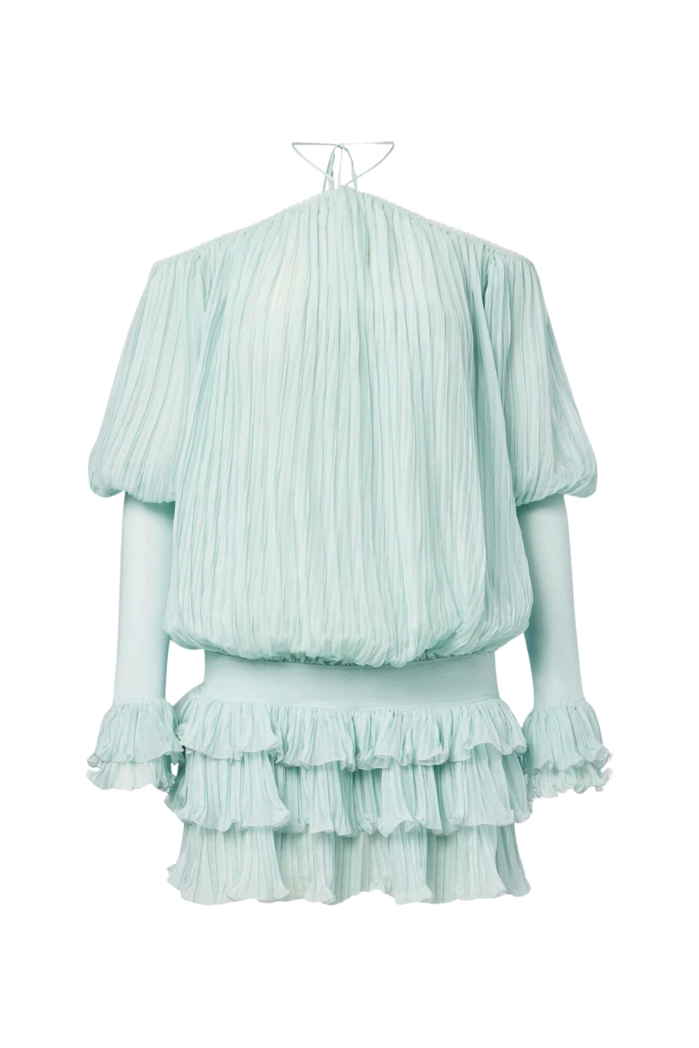 HALTER RUFFLE MINI DRESS IN GREEN