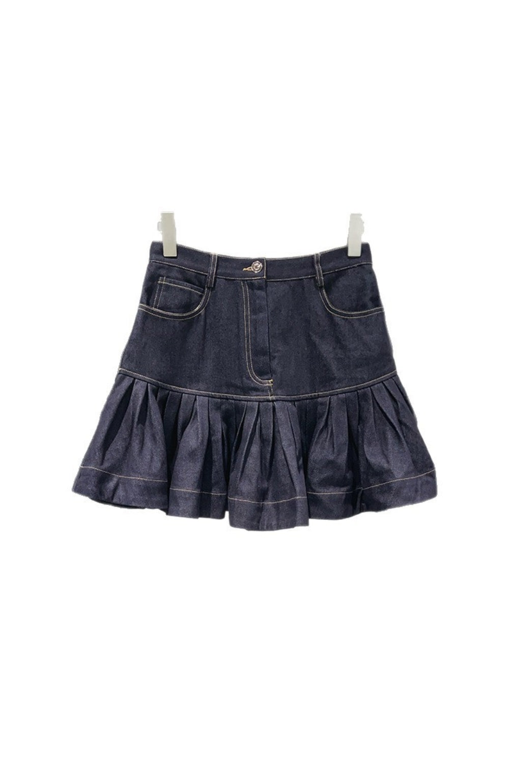 RUFFLED DEEP BLUE MINI DENIM SKIRT FOR PARTIES