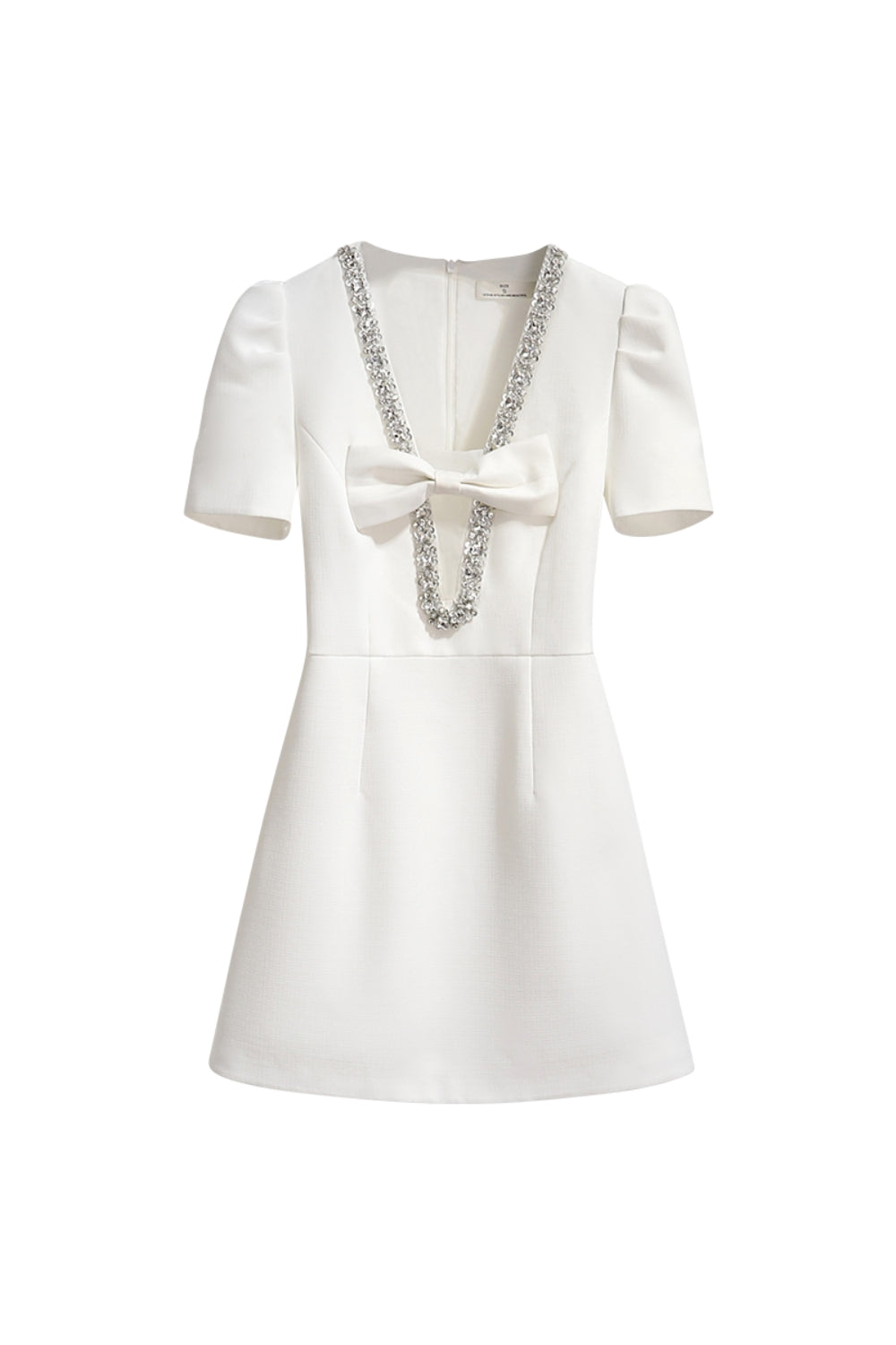 V-NECK DIAMOND CHAIN BOW MINI DRESS IVORY