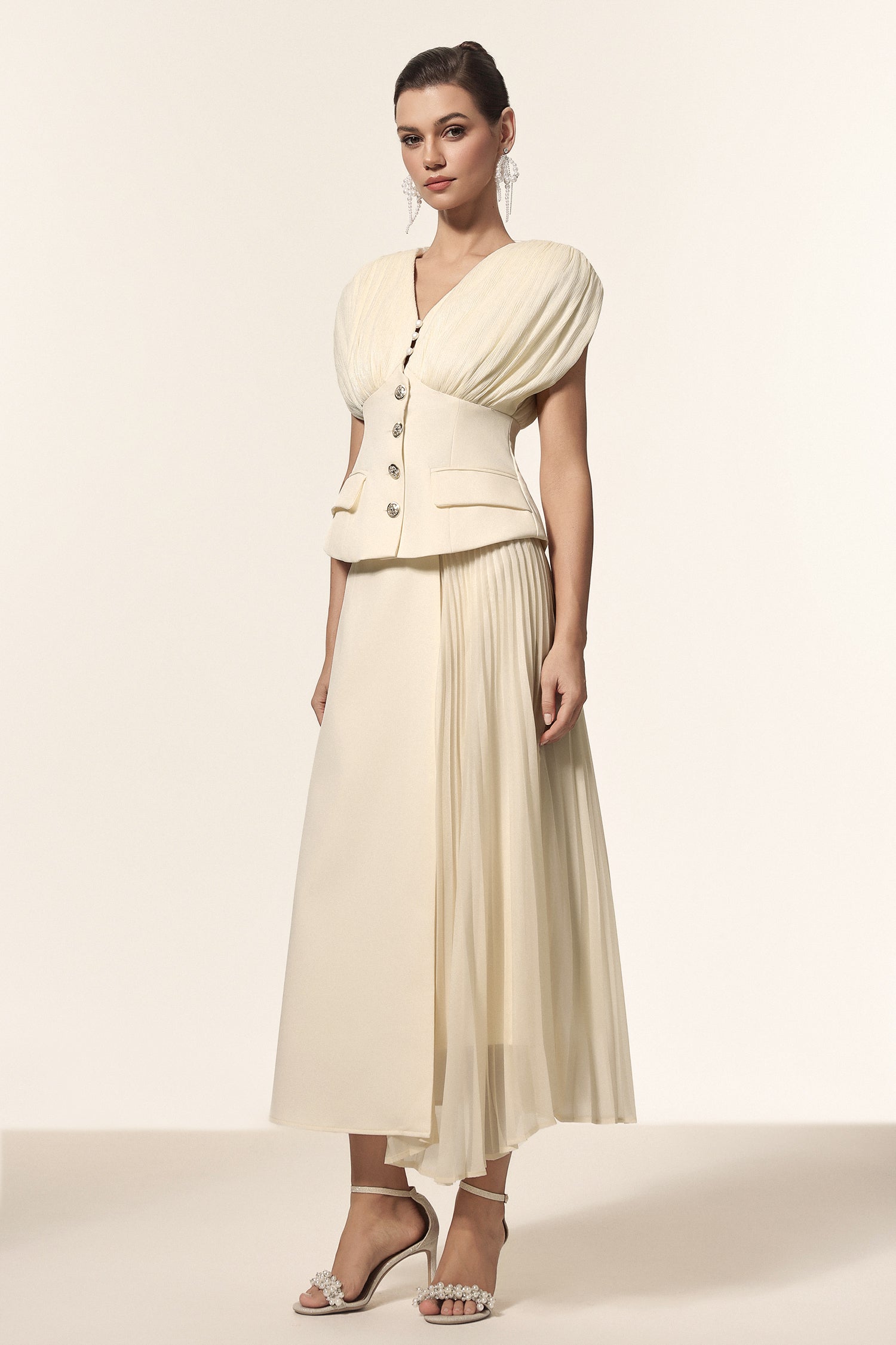 HARLI V-NECK SLEEVELESS FOLDS TWO-PIECE SET