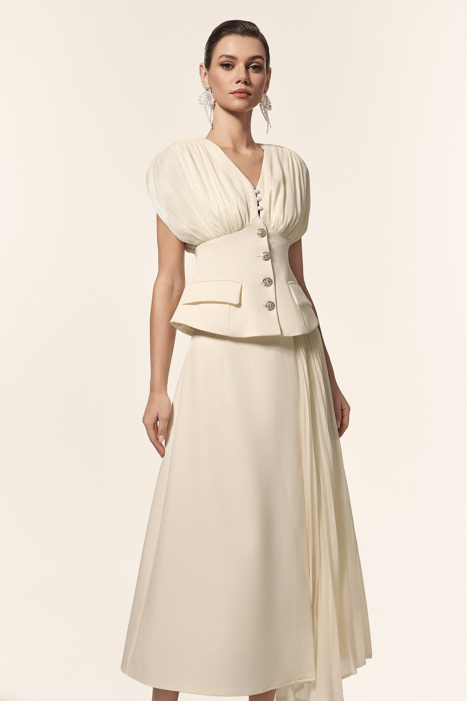 HARLI V-NECK SLEEVELESS FOLDS TWO-PIECE SET