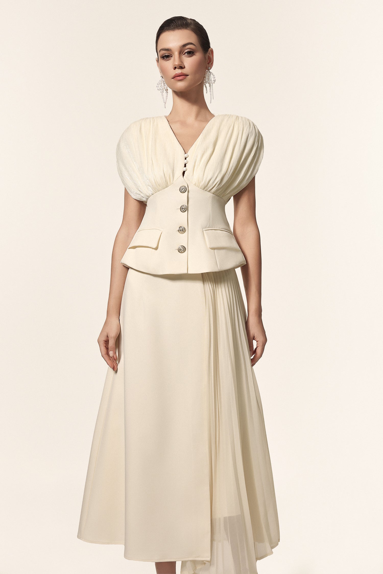 HARLI V-NECK SLEEVELESS FOLDS TWO-PIECE SET