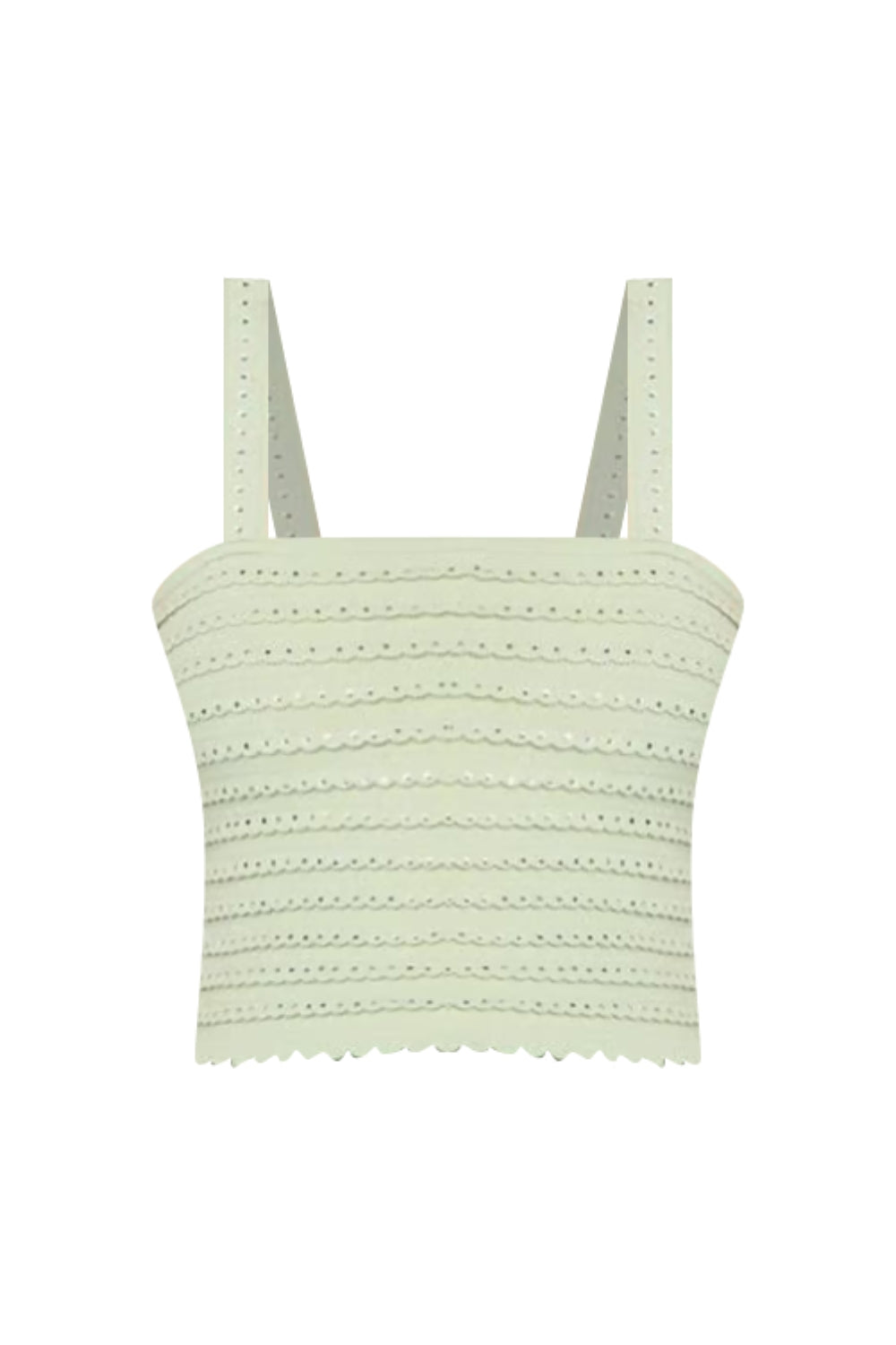 RHINESTONE TRIM KNIT CROP TOP ALMOND GREEN