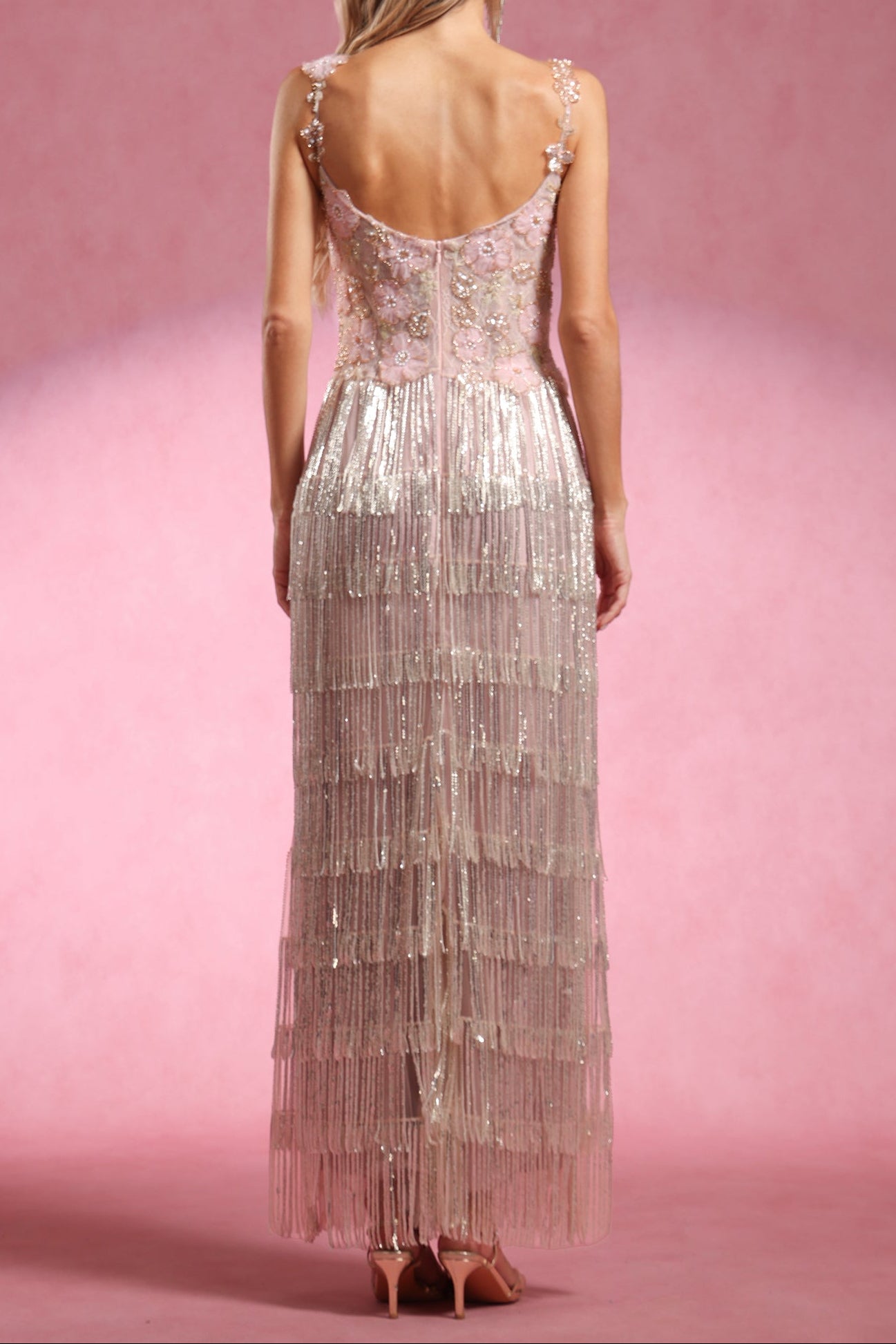 OPALA SLEEVELESS FLORAL TASSEL MAXI DRESS