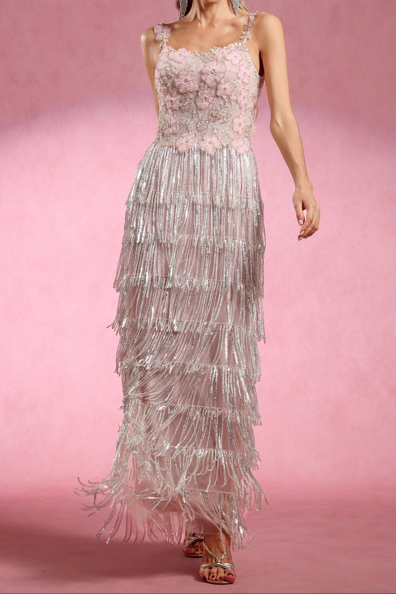 OPALA SLEEVELESS FLORAL TASSEL MAXI DRESS