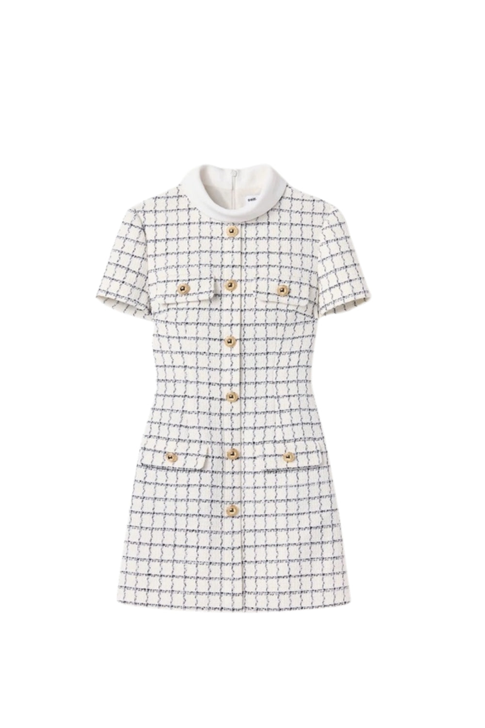 WHITE DECORATIVE BUTTON CHECK MINI DRESS FOR PARTY