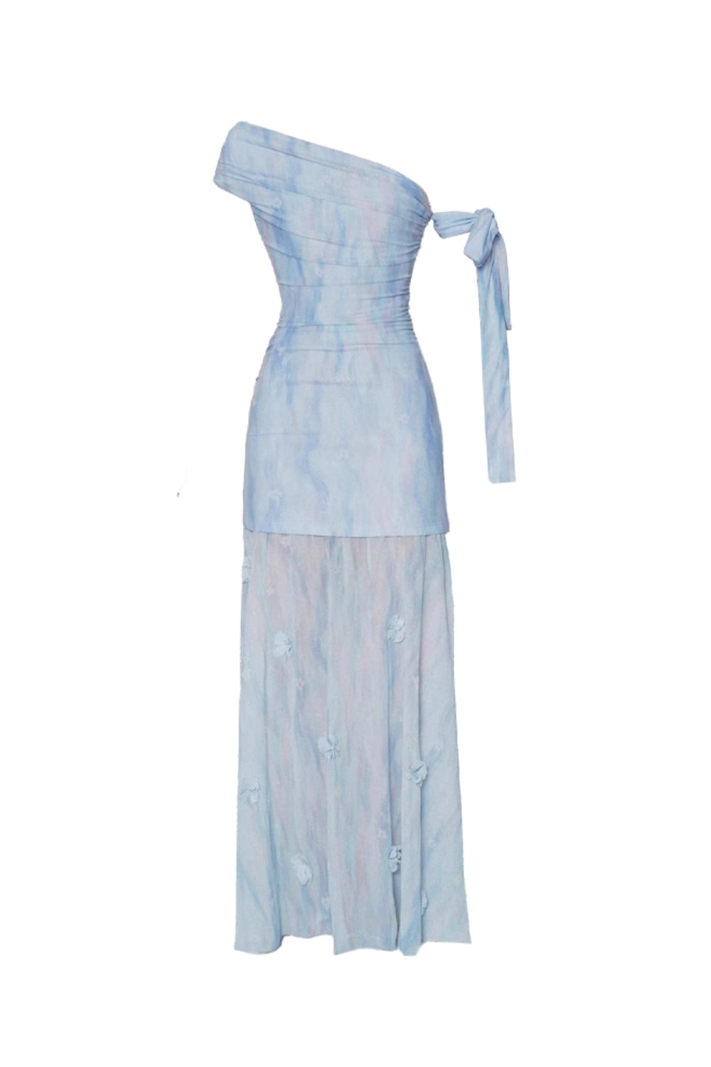 ROSALIND ONE-SHOULDER PLEATED BLUE MAXI DRESS