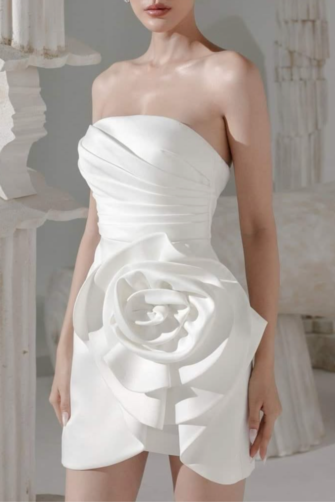 APPLIQUÉ SATIN WHITE MINI DRESS FOR WEDDING