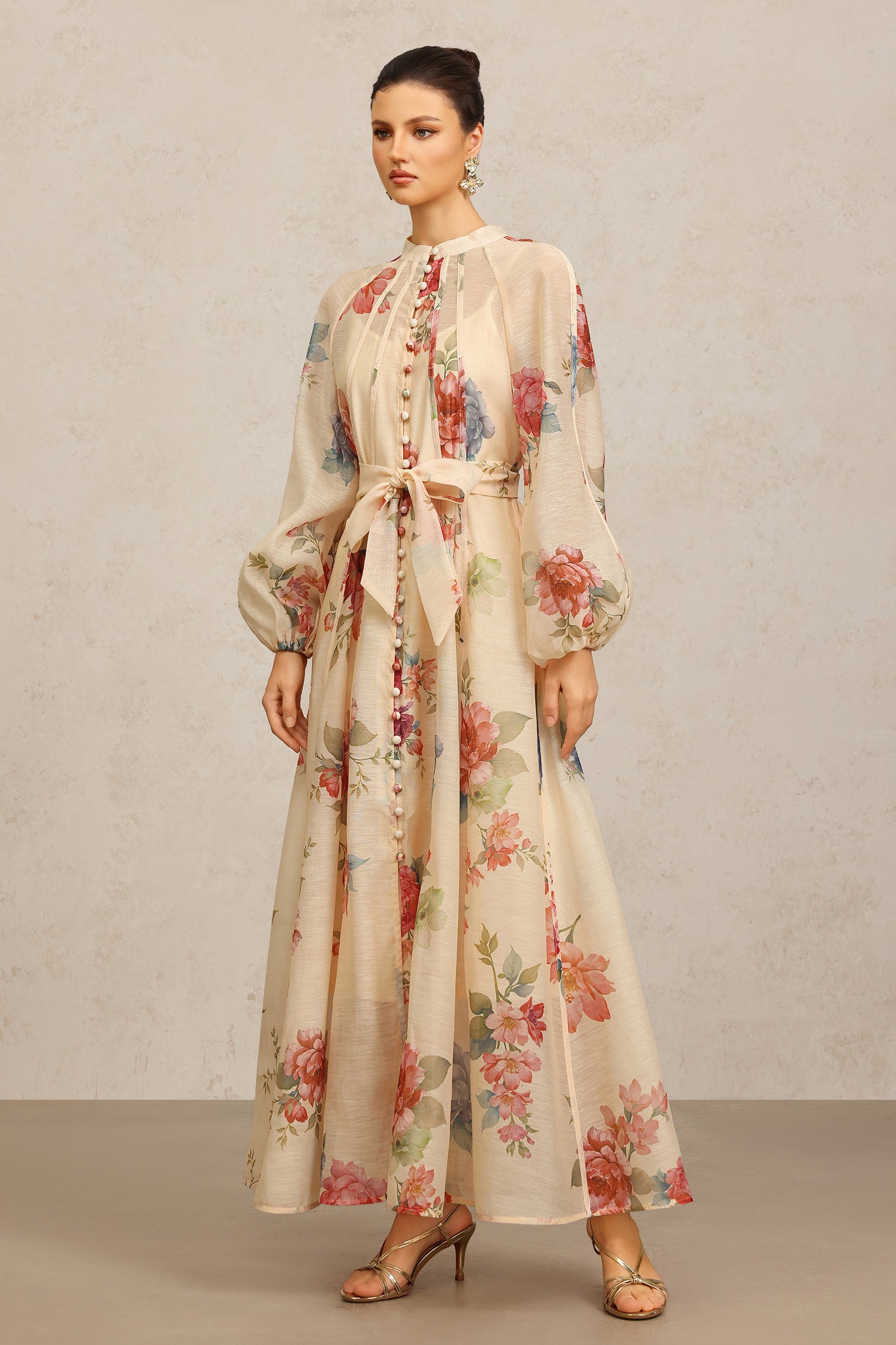 NEAL LONG SLEEVE FLORAL MAXI DRESS