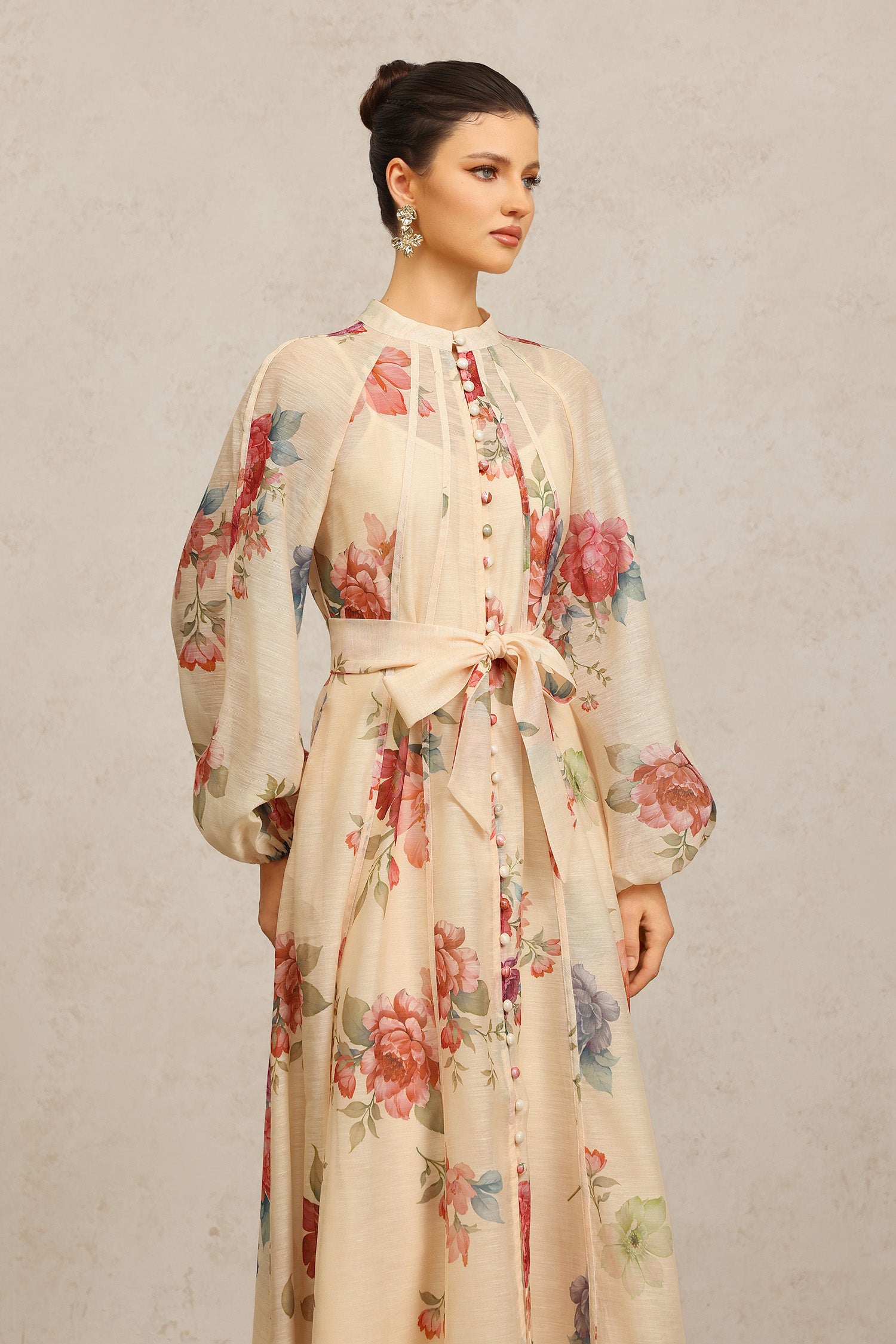 NEAL LONG SLEEVE FLORAL MAXI DRESS
