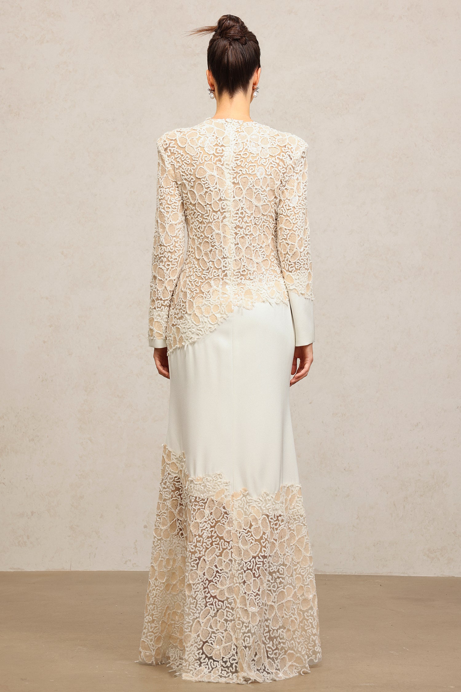JACQUELINE BEIGE LACE MAXI DRESS, LONG SLEEVE, WEDDING GUEST