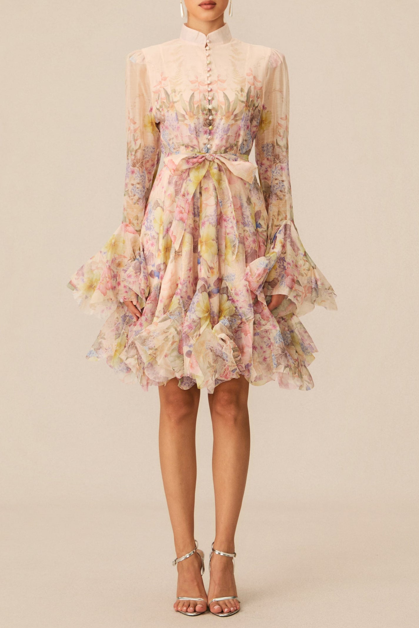 LANA CHIFFON FLORAL MINI DRESS, LONG SLEEVE, PARTY