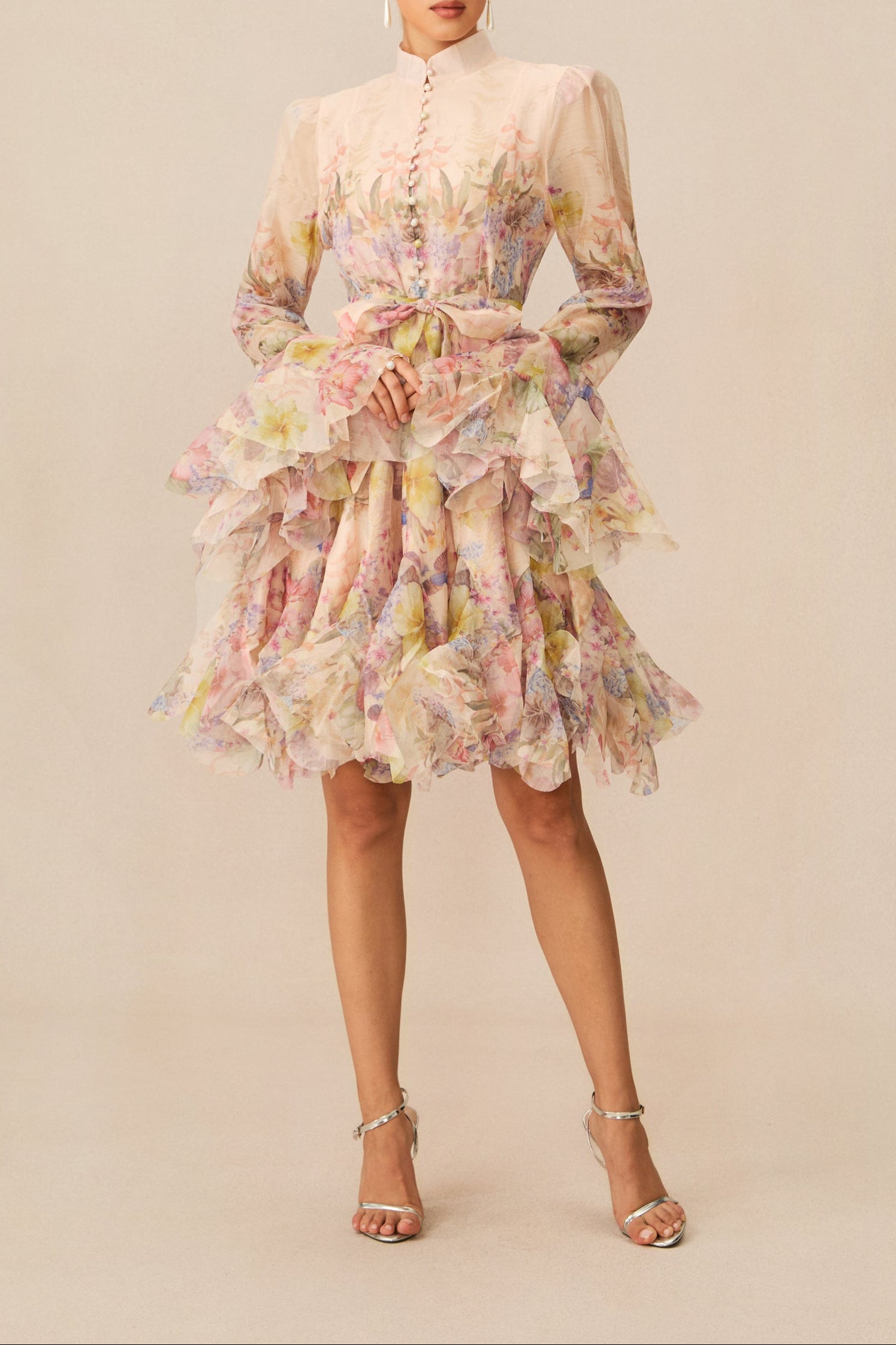 LANA CHIFFON FLORAL MINI DRESS, LONG SLEEVE, PARTY