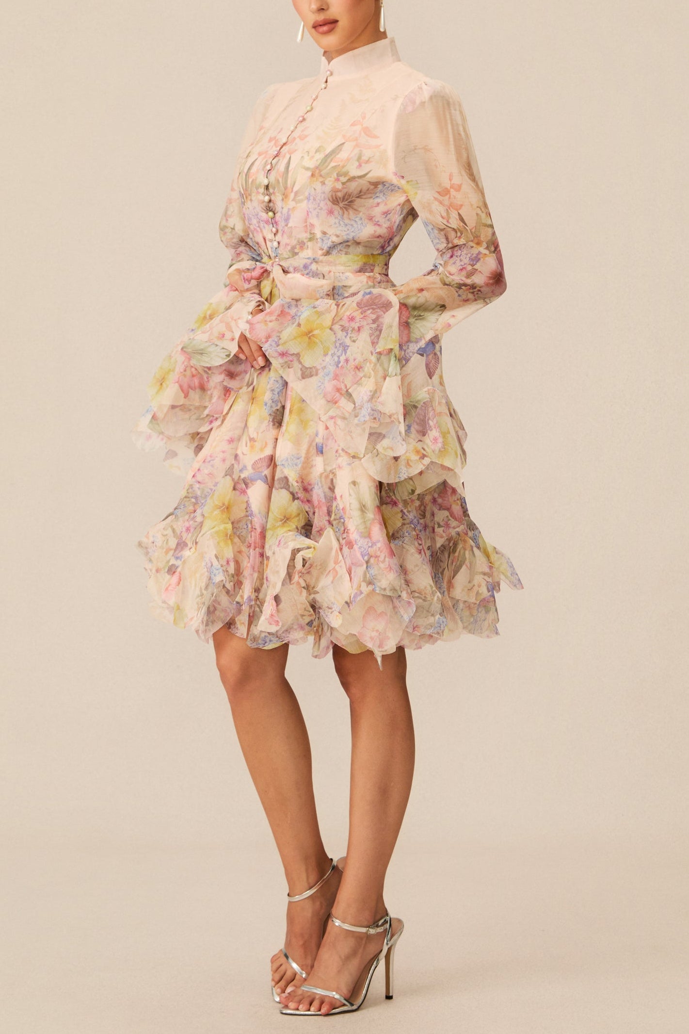 LANA CHIFFON FLORAL MINI DRESS, LONG SLEEVE, PARTY