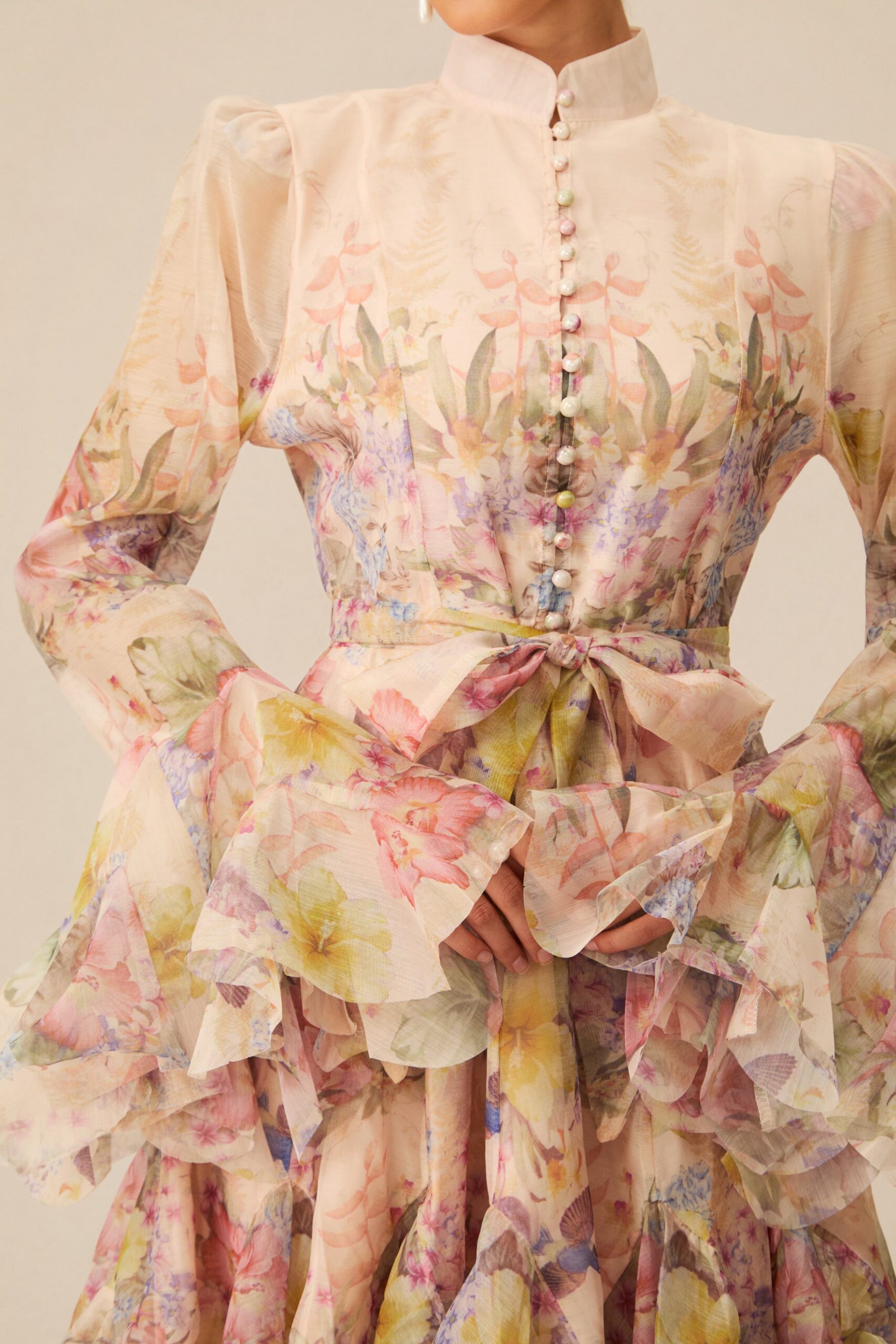 LANA CHIFFON FLORAL MINI DRESS, LONG SLEEVE, PARTY