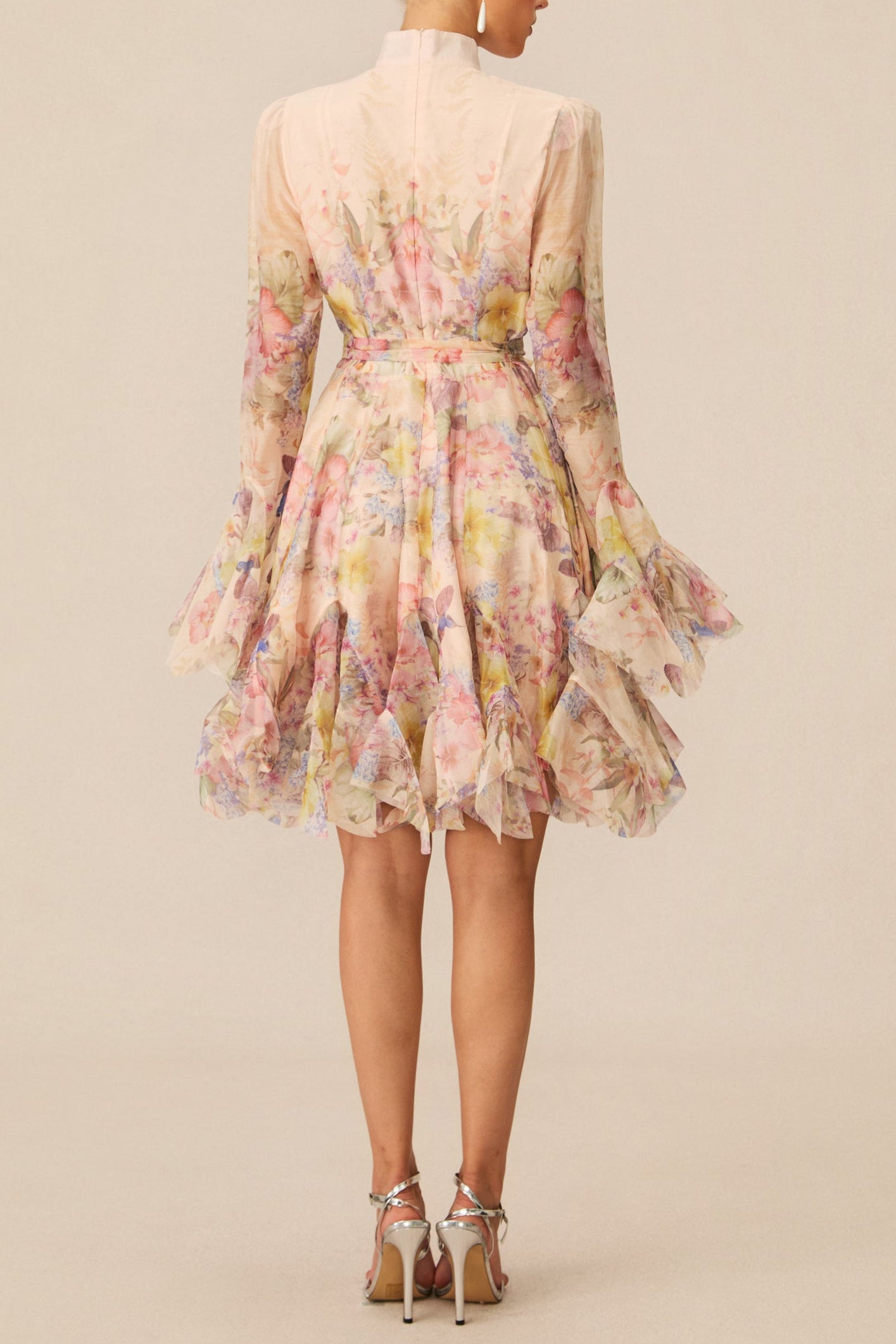 LANA CHIFFON FLORAL MINI DRESS, LONG SLEEVE, PARTY