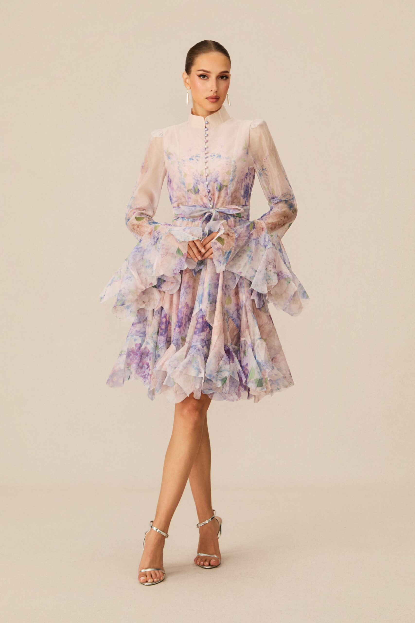 LANA CHIFFON FLORAL MINI DRESS, LONG SLEEVE, PARTY