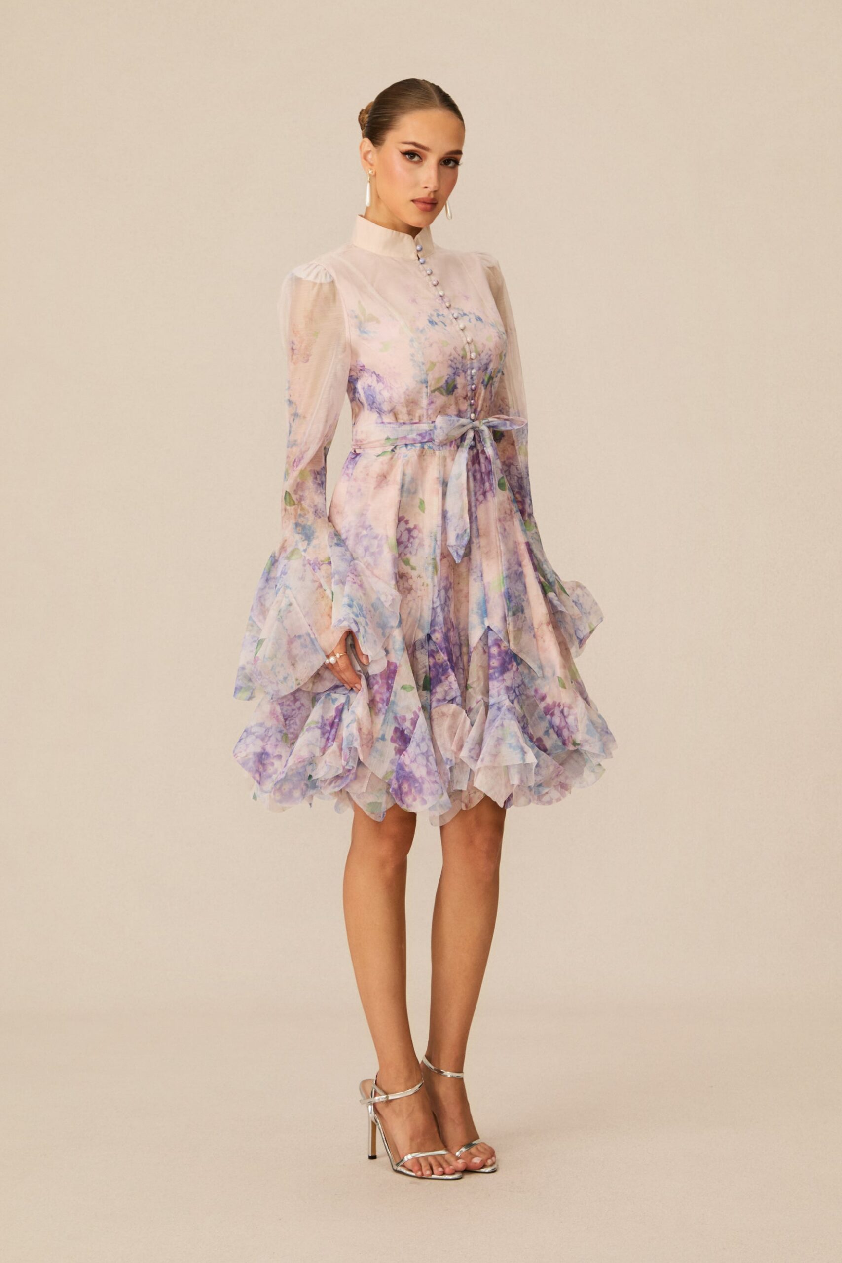 LANA CHIFFON FLORAL MINI DRESS, LONG SLEEVE, PARTY