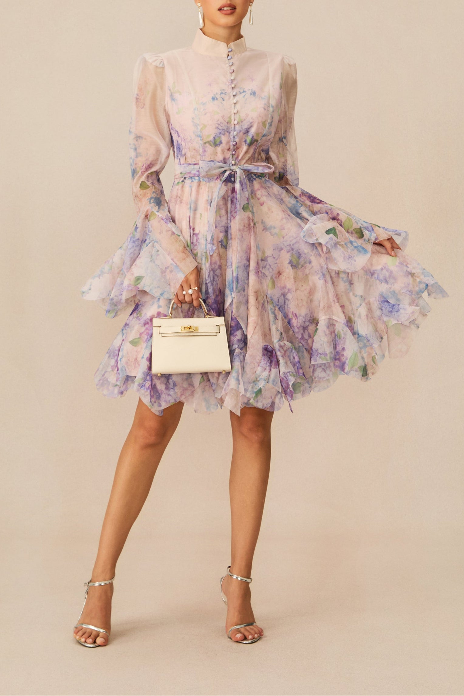 LANA CHIFFON FLORAL MINI DRESS, LONG SLEEVE, PARTY