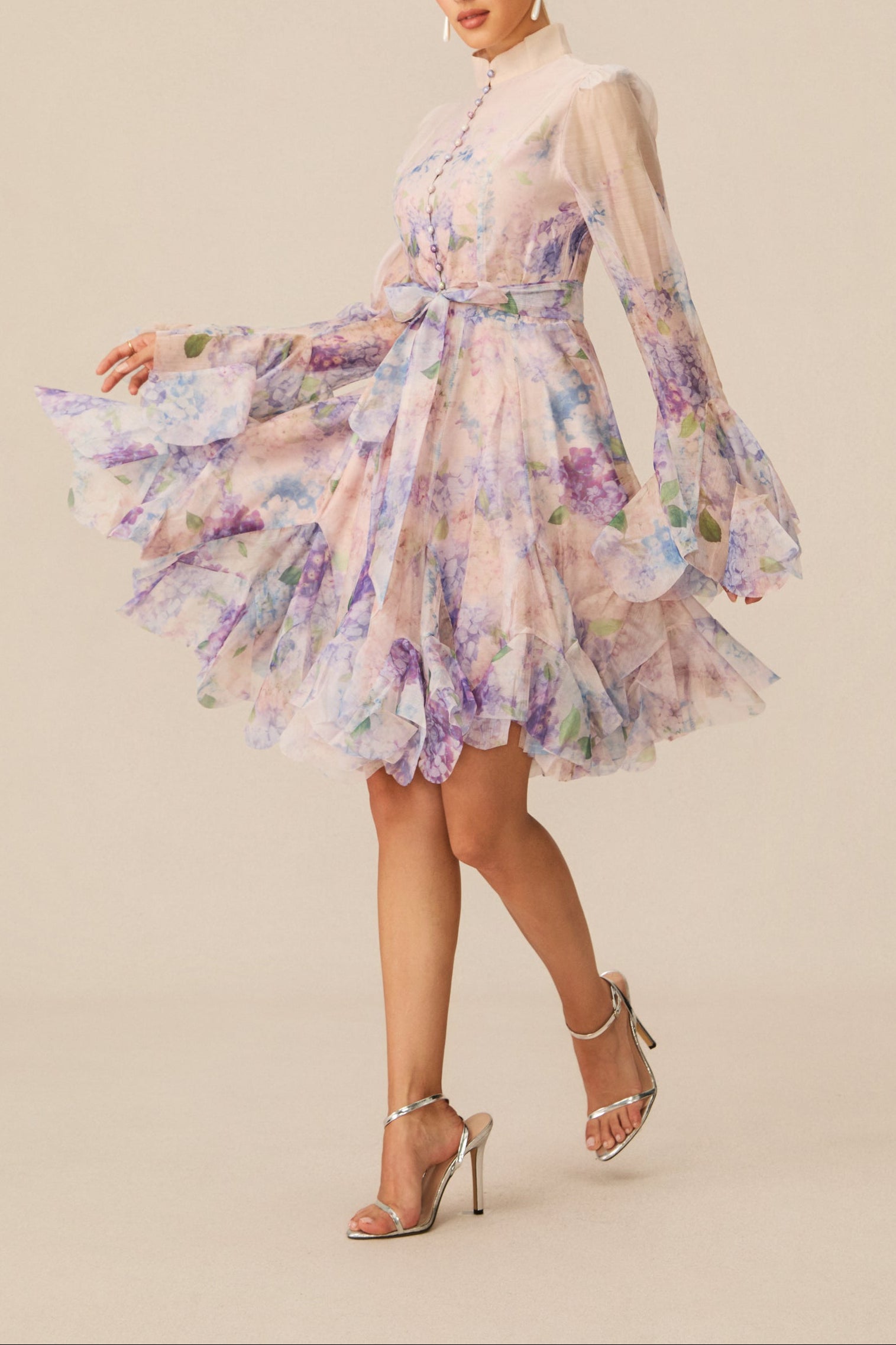 LANA CHIFFON FLORAL MINI DRESS, LONG SLEEVE, PARTY