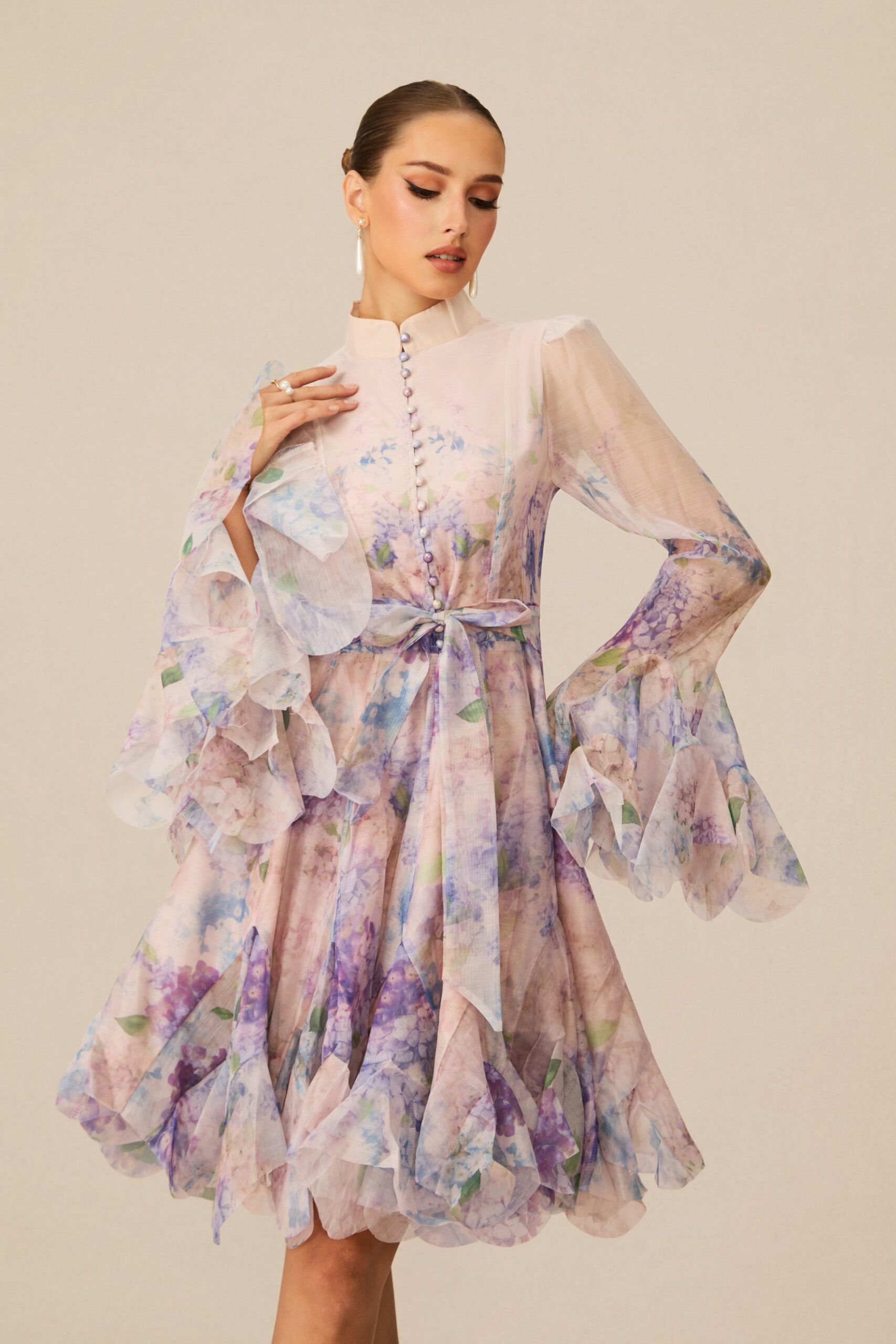 LANA CHIFFON FLORAL MINI DRESS, LONG SLEEVE, PARTY
