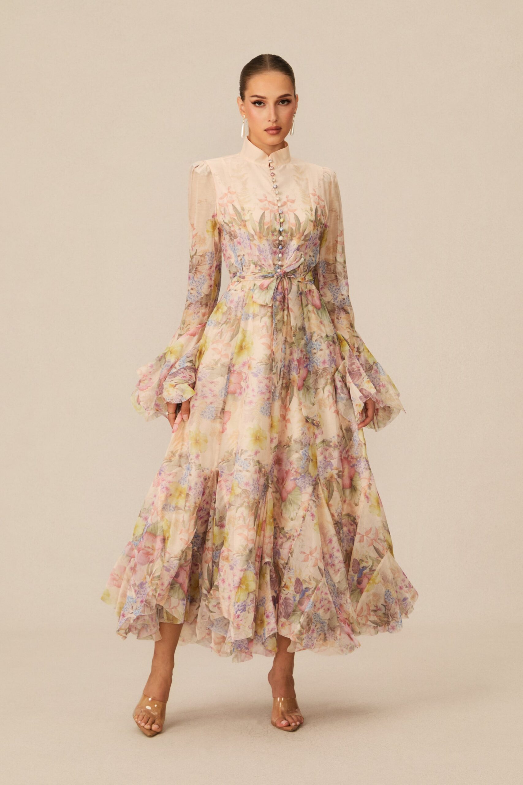 ALESSIA FLORAL MOCK NECK MAXI DRESS