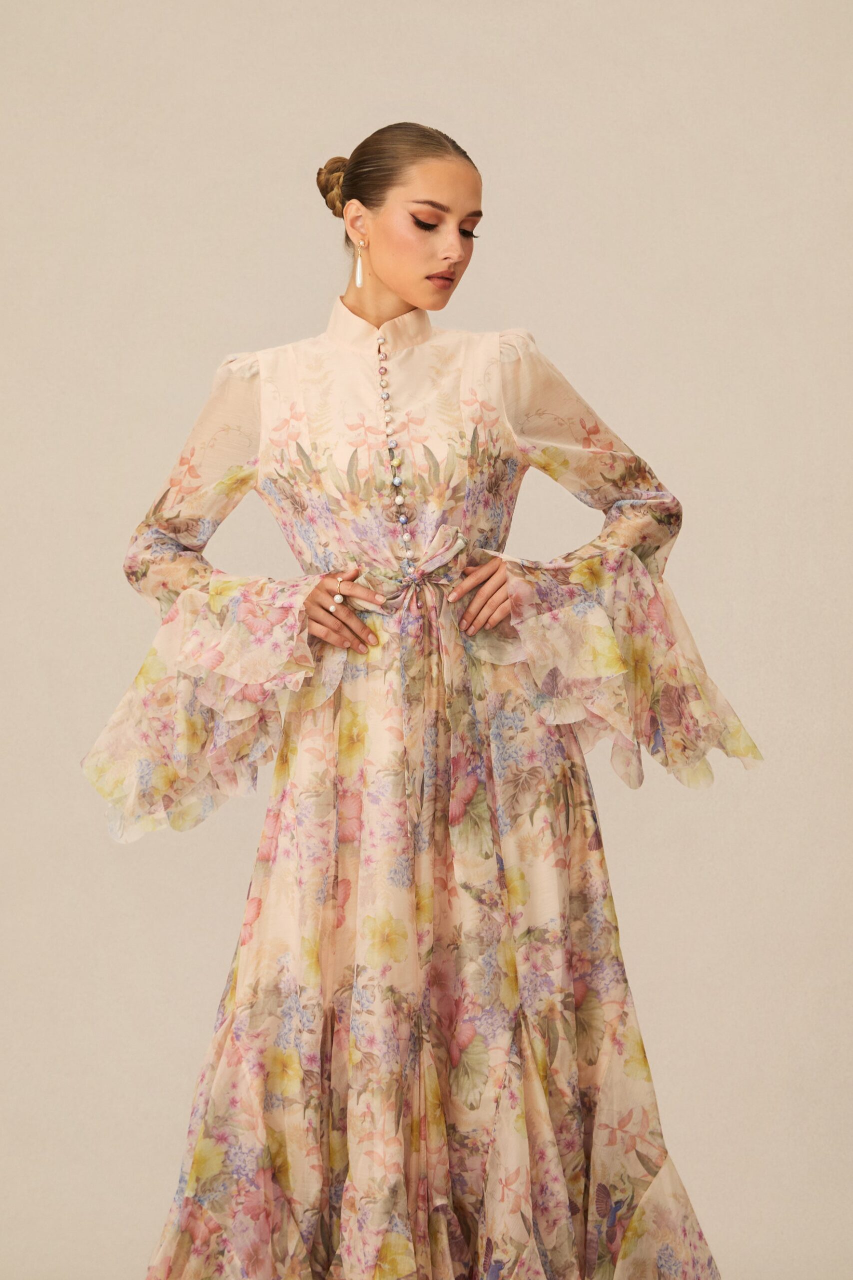 ALESSIA FLORAL MOCK NECK MAXI DRESS