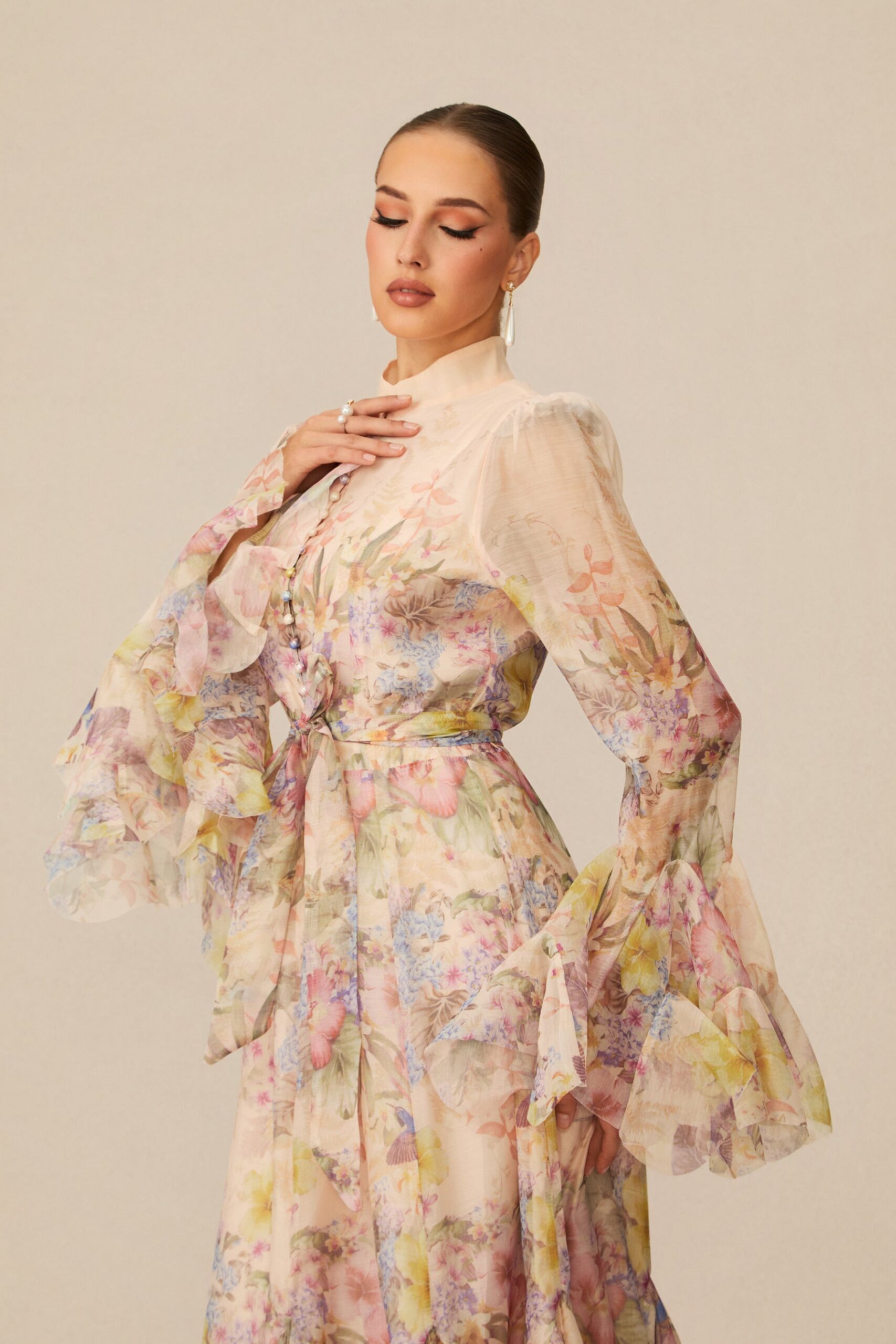 ALESSIA FLORAL MOCK NECK MAXI DRESS