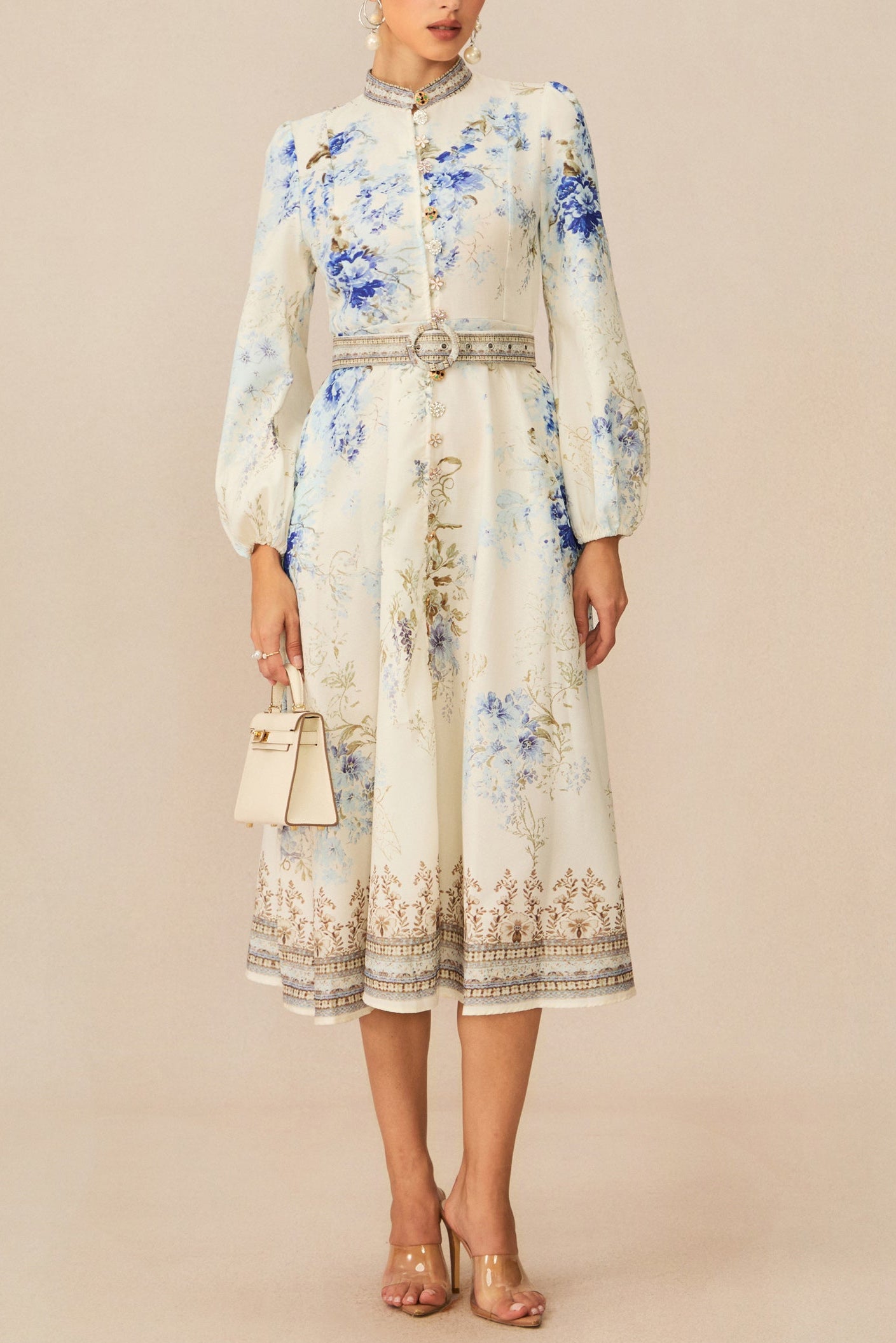 WHITE FLORAL MIDI DRESS FOR WEDDING GUEST