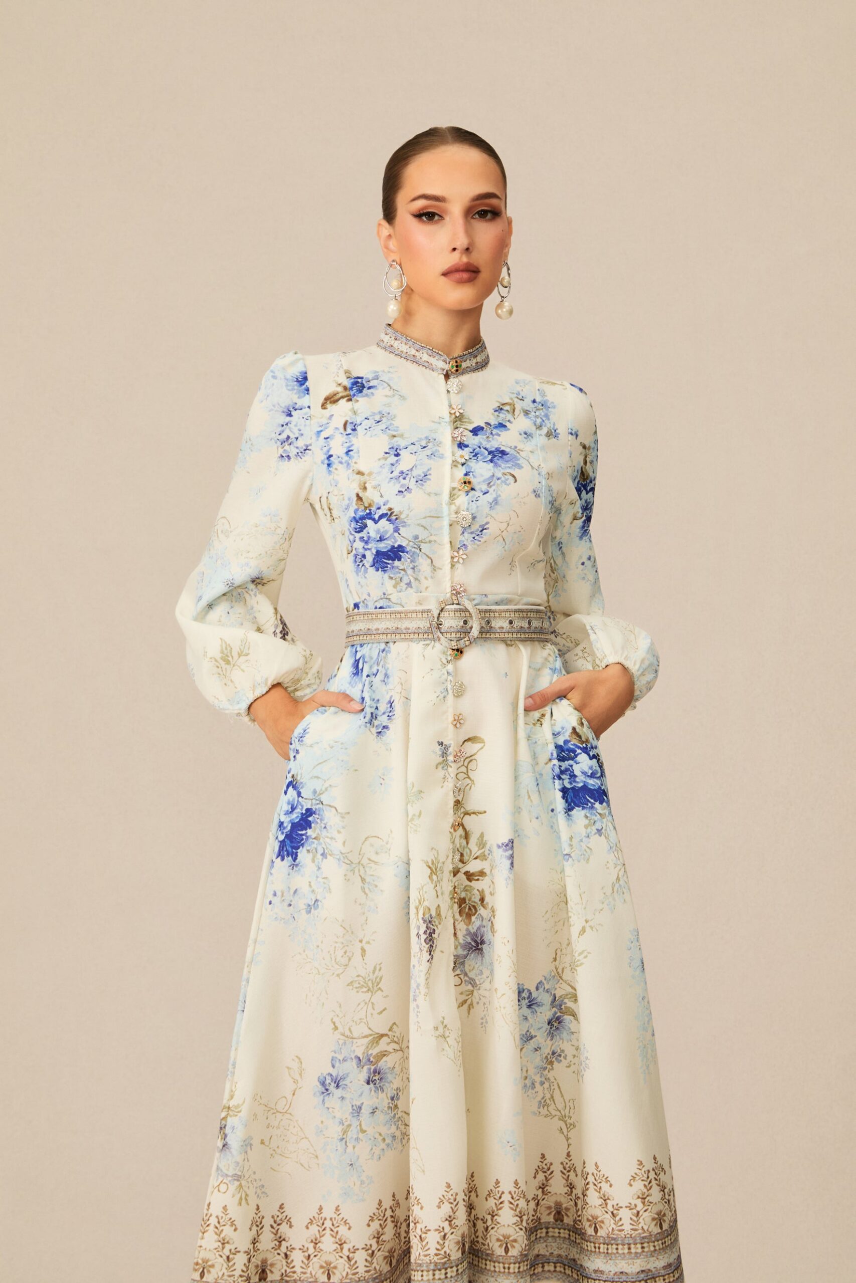 WHITE FLORAL MIDI DRESS FOR WEDDING GUEST