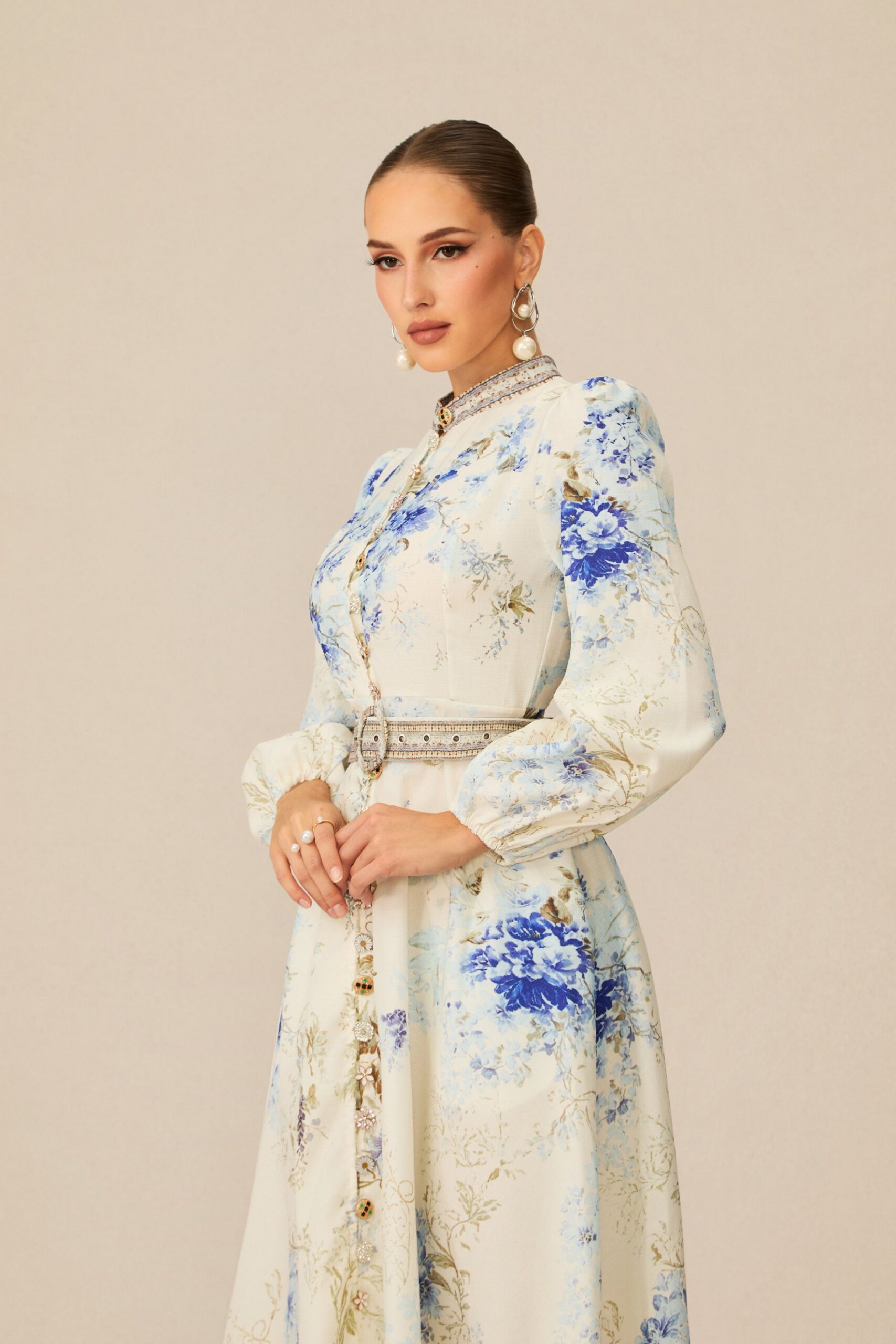 WHITE FLORAL MIDI DRESS FOR WEDDING GUEST