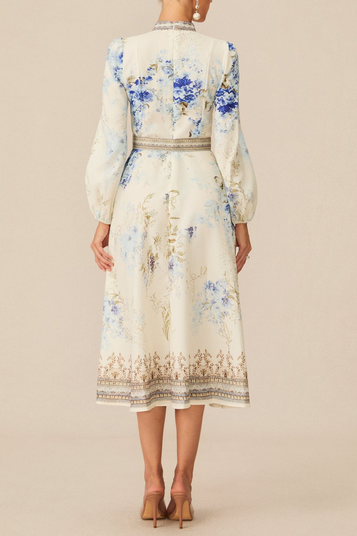 WHITE FLORAL MIDI DRESS FOR WEDDING GUEST