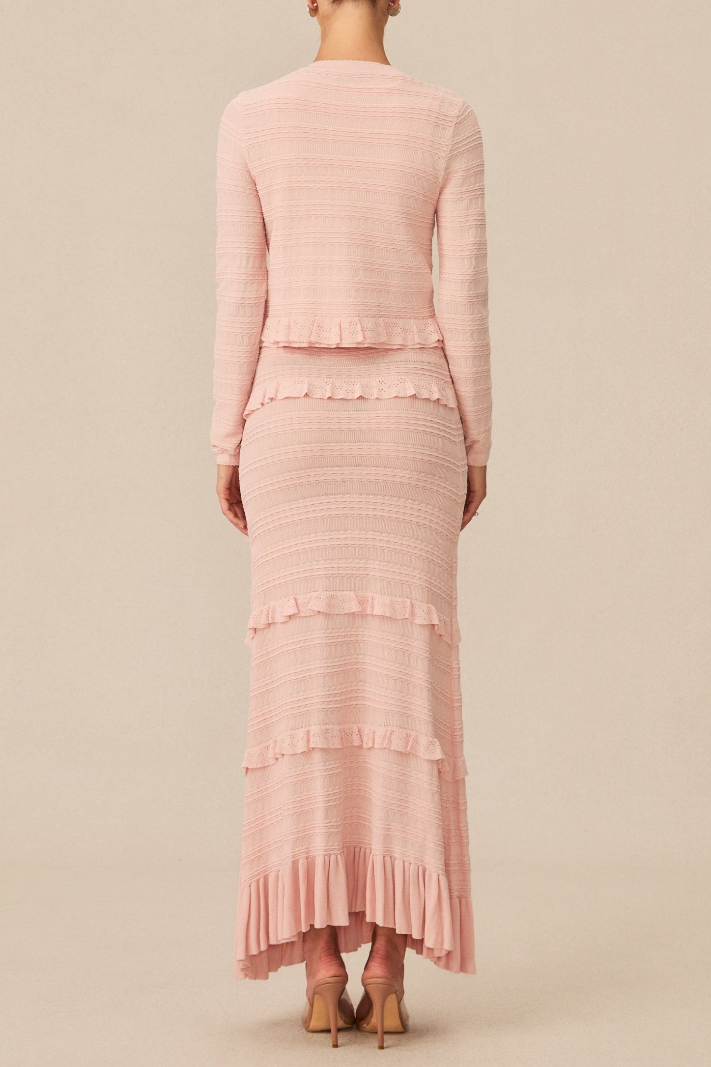 MILRED PINK TEXTURED KNIT MAXI DRESS & CARDIGAN SET