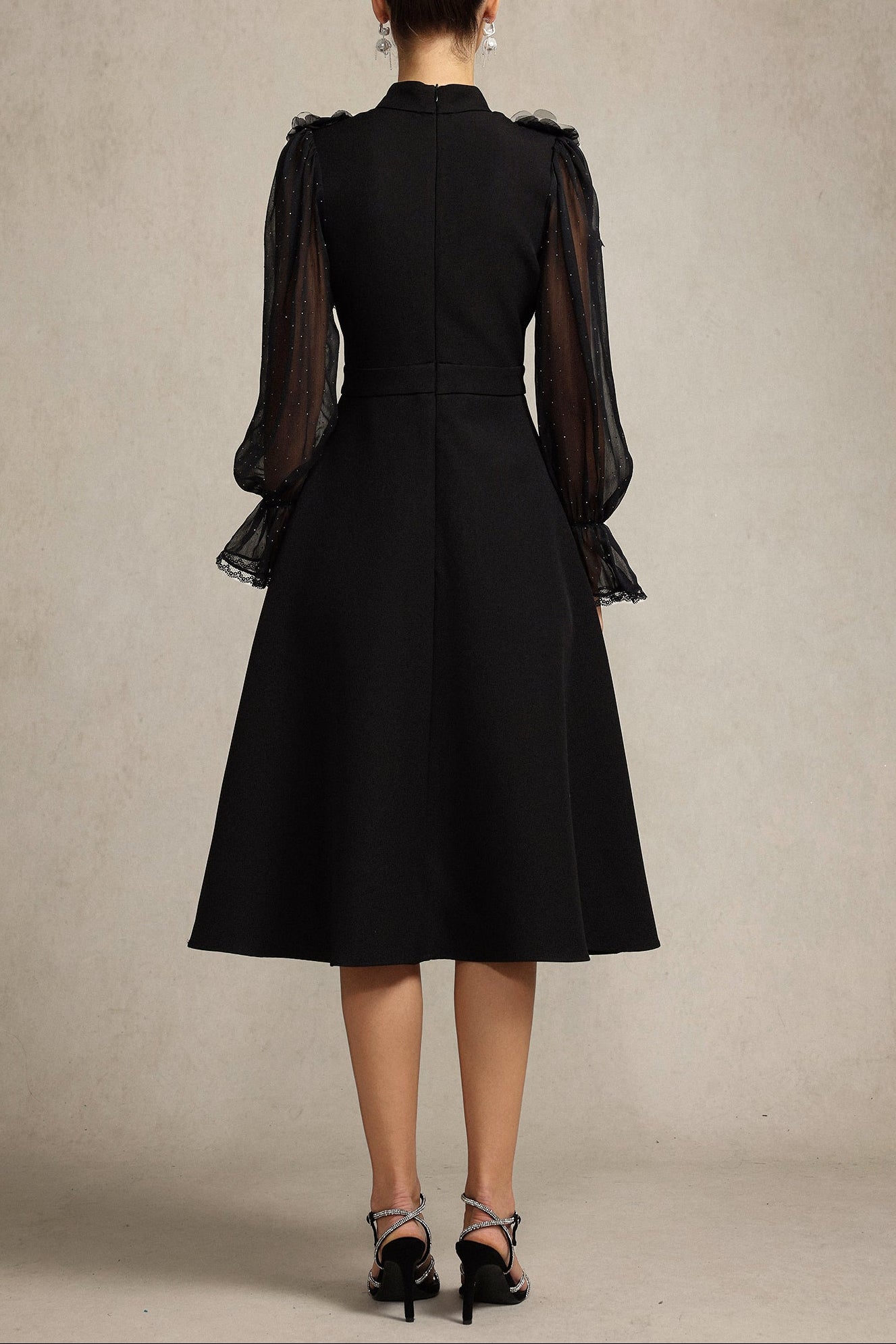 HELEN LONG SLEEVE FEATHER BLACK TWO-PIECE SET FOR PARTY