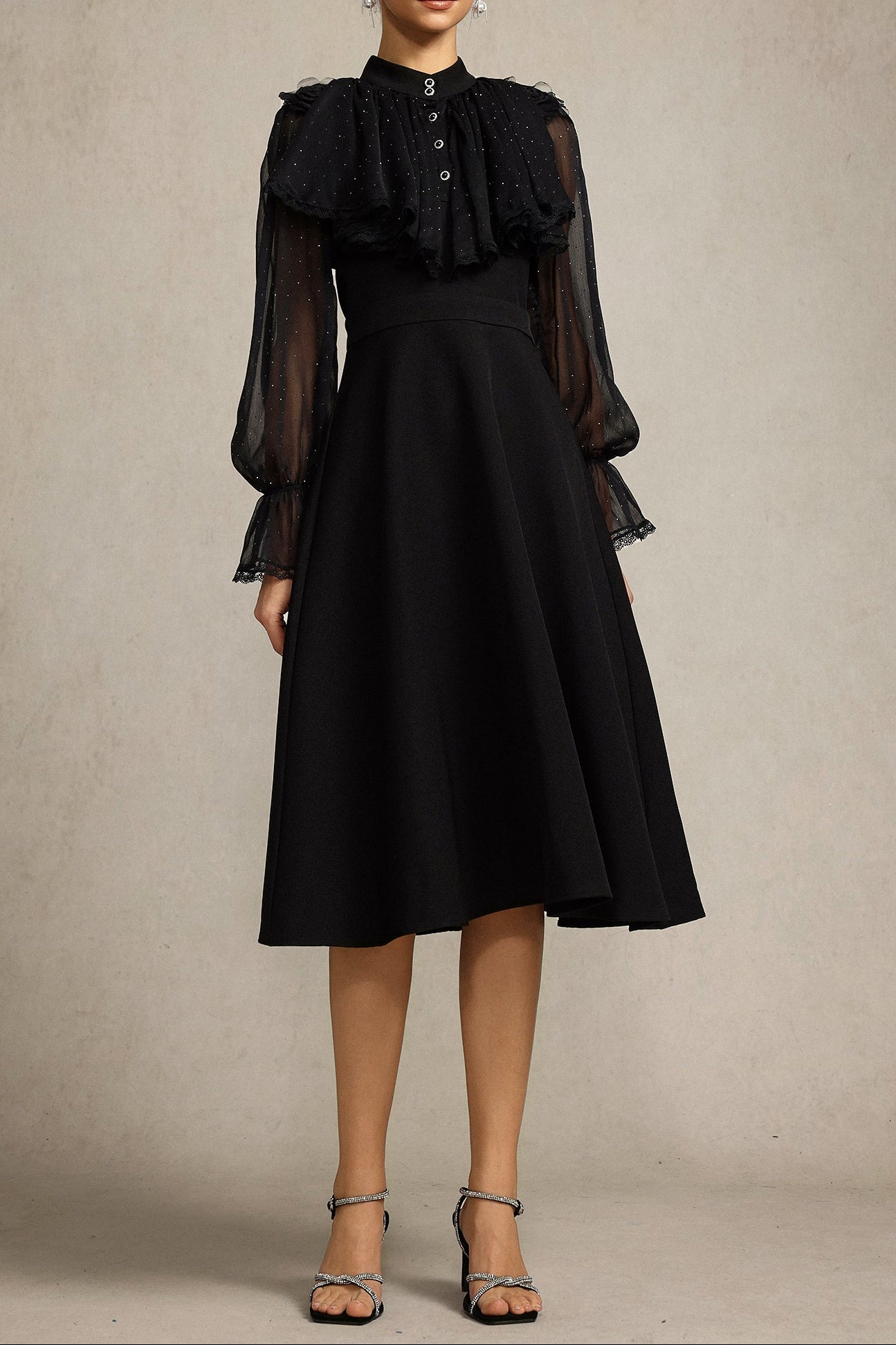 HELEN LONG SLEEVE FEATHER BLACK TWO-PIECE SET FOR PARTY