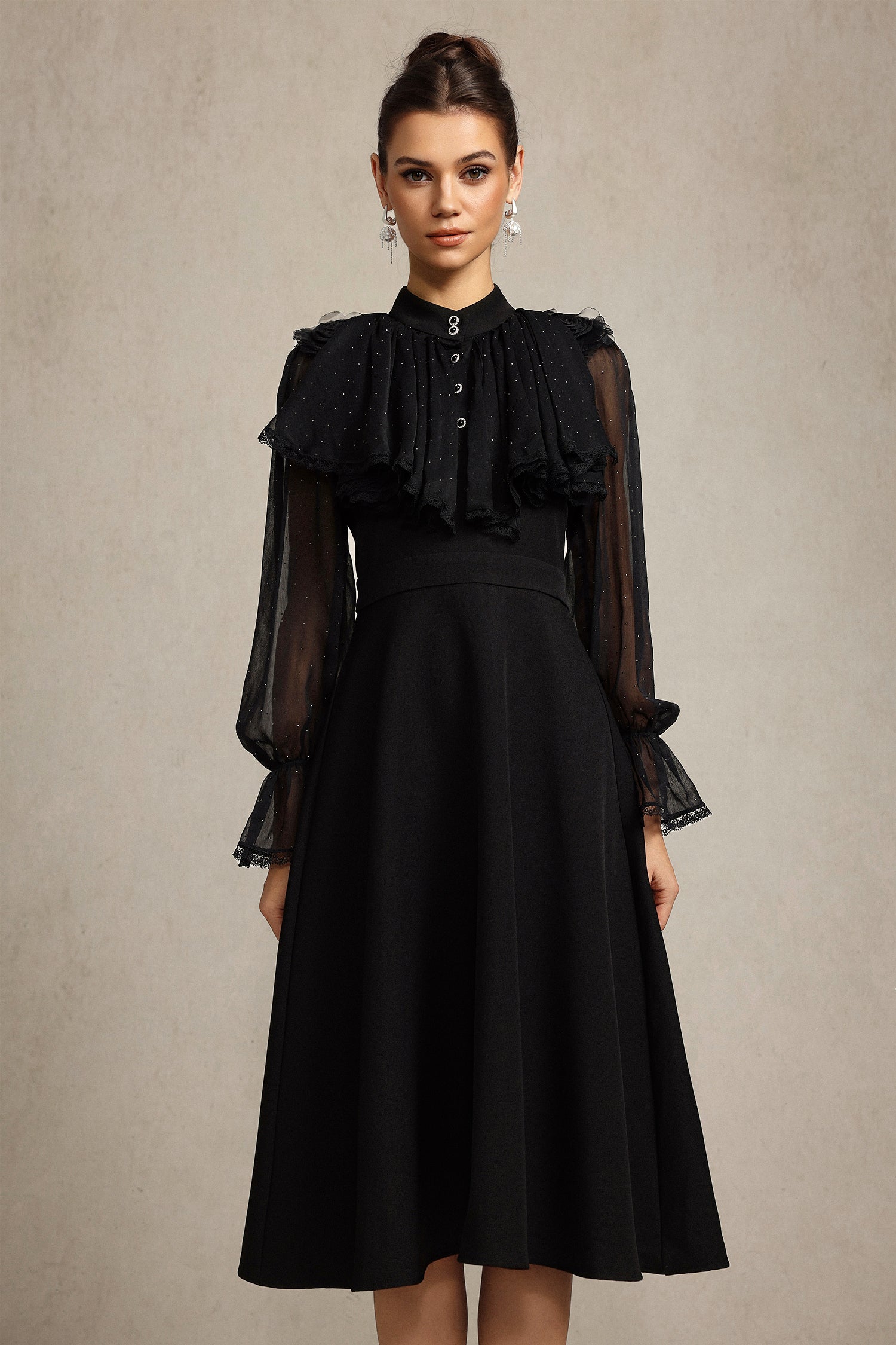 HELEN LONG SLEEVE FEATHER BLACK TWO-PIECE SET FOR PARTY